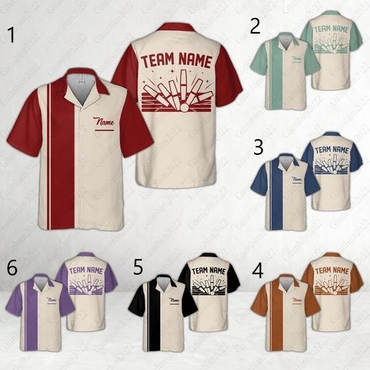 Personalized Retro Candlepin Bowling Pocket Hawaiian Shirt, Custom Name And Team Name Bowling Button Up Shirt, Candlepin Bowling Lover Gifts