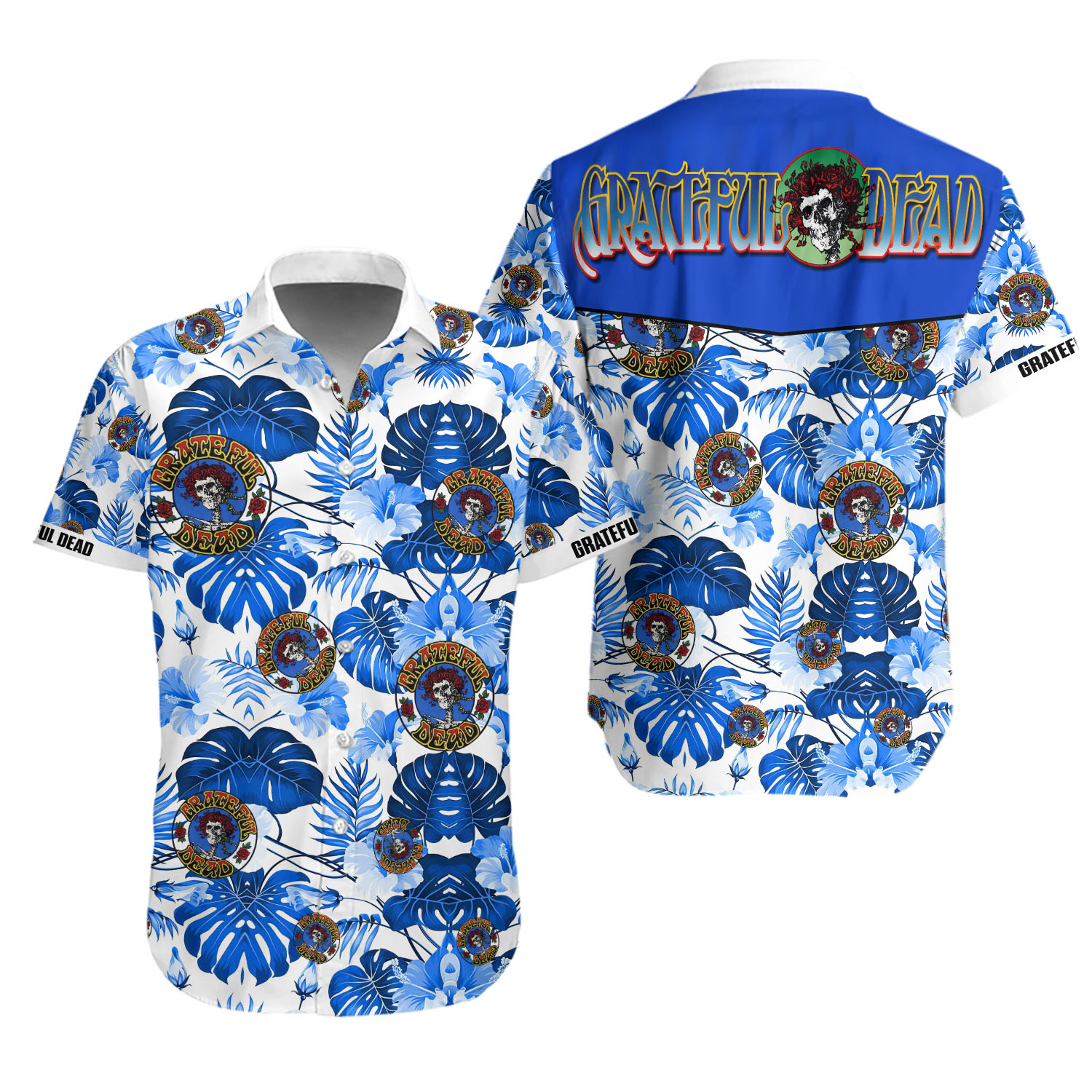 Grateful Dead Hibiscus Tropical Blue White 2024 Trendy Hawaiian Shirt
