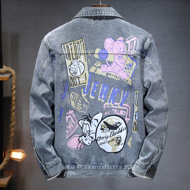 Cartoon print design denim jacket Women's autumn 2024