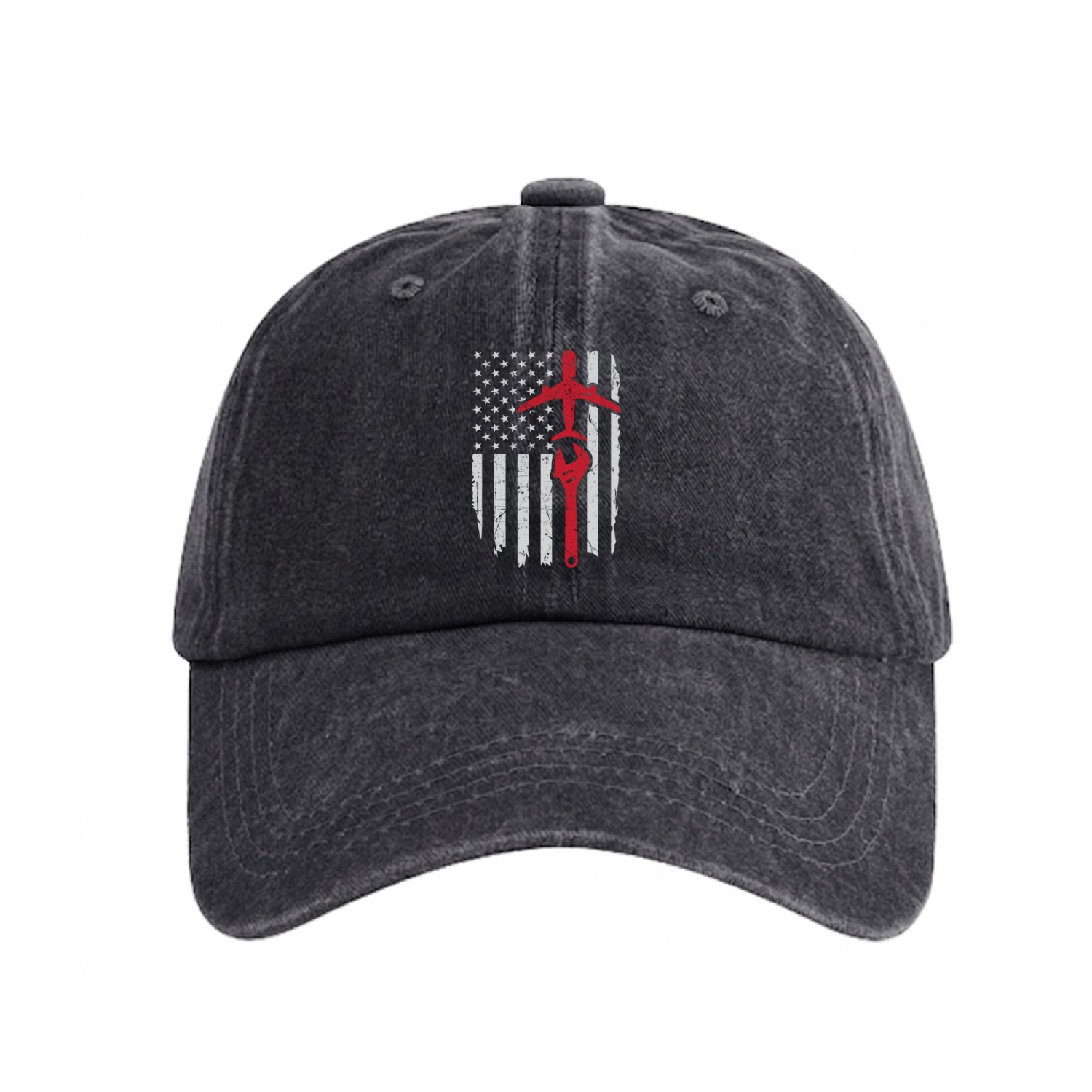 Airplane Mechanic US Flag Aviation Technician Gift Washed Denim Baseball Caps