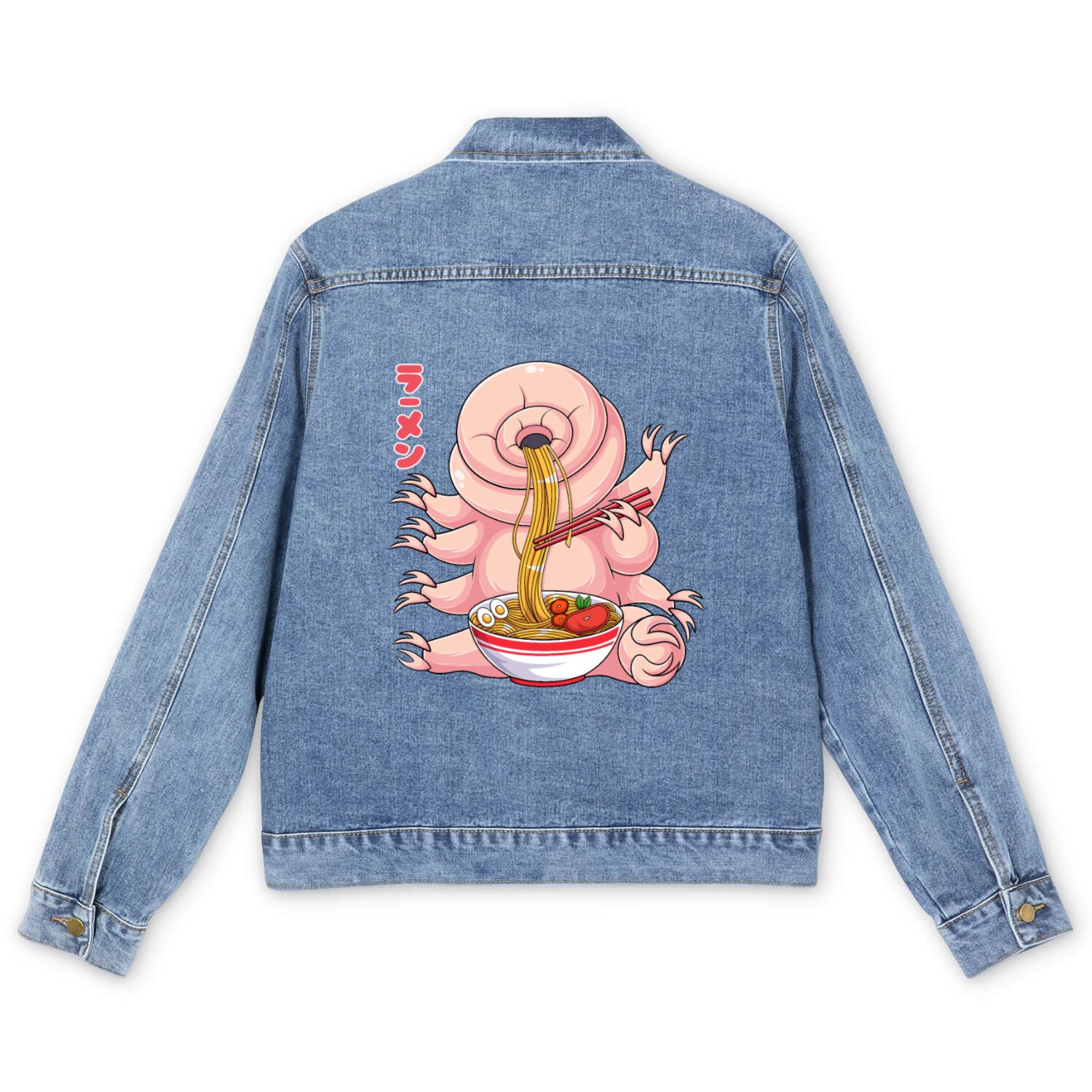 Kawaii Tardigrade Ramen Noodles Japanese Anime Noo Men's Denim Jackets