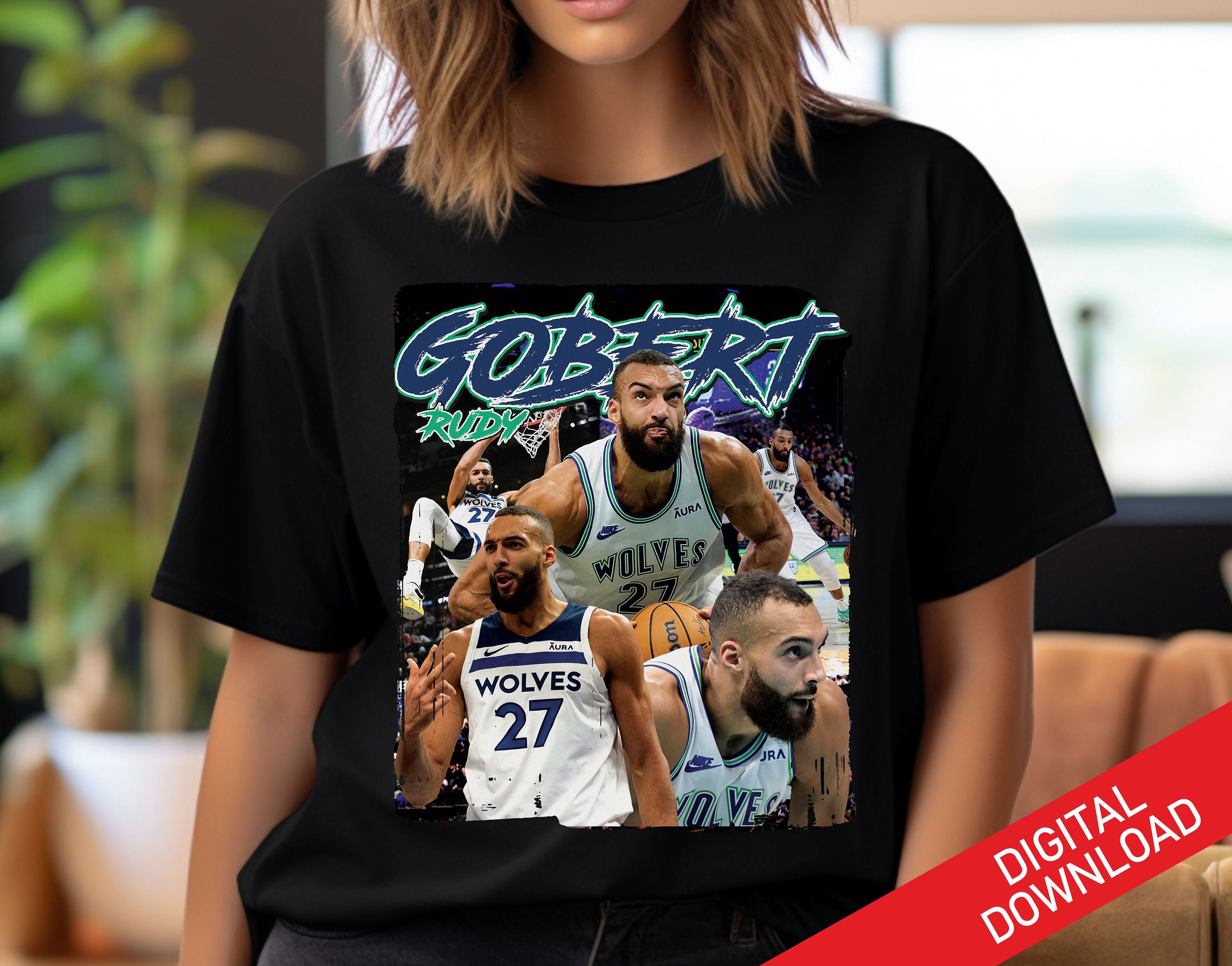 Rudy Gobert Tshirt, Basketball Graphic Tees, Basketball Bootleg Shirt