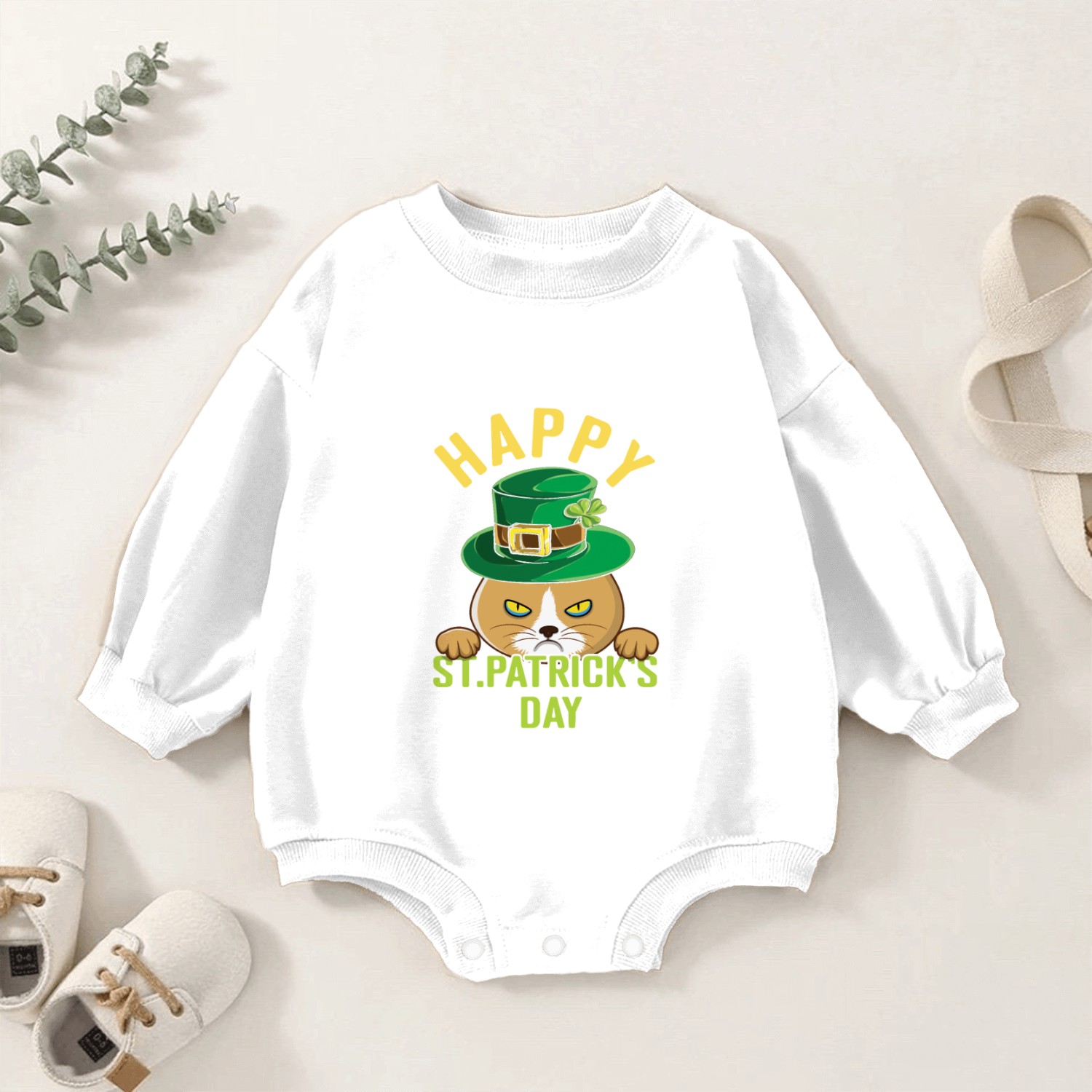 Angry Mad Cat Happy Saint Patrick Day Baby Romper Sweatshirts