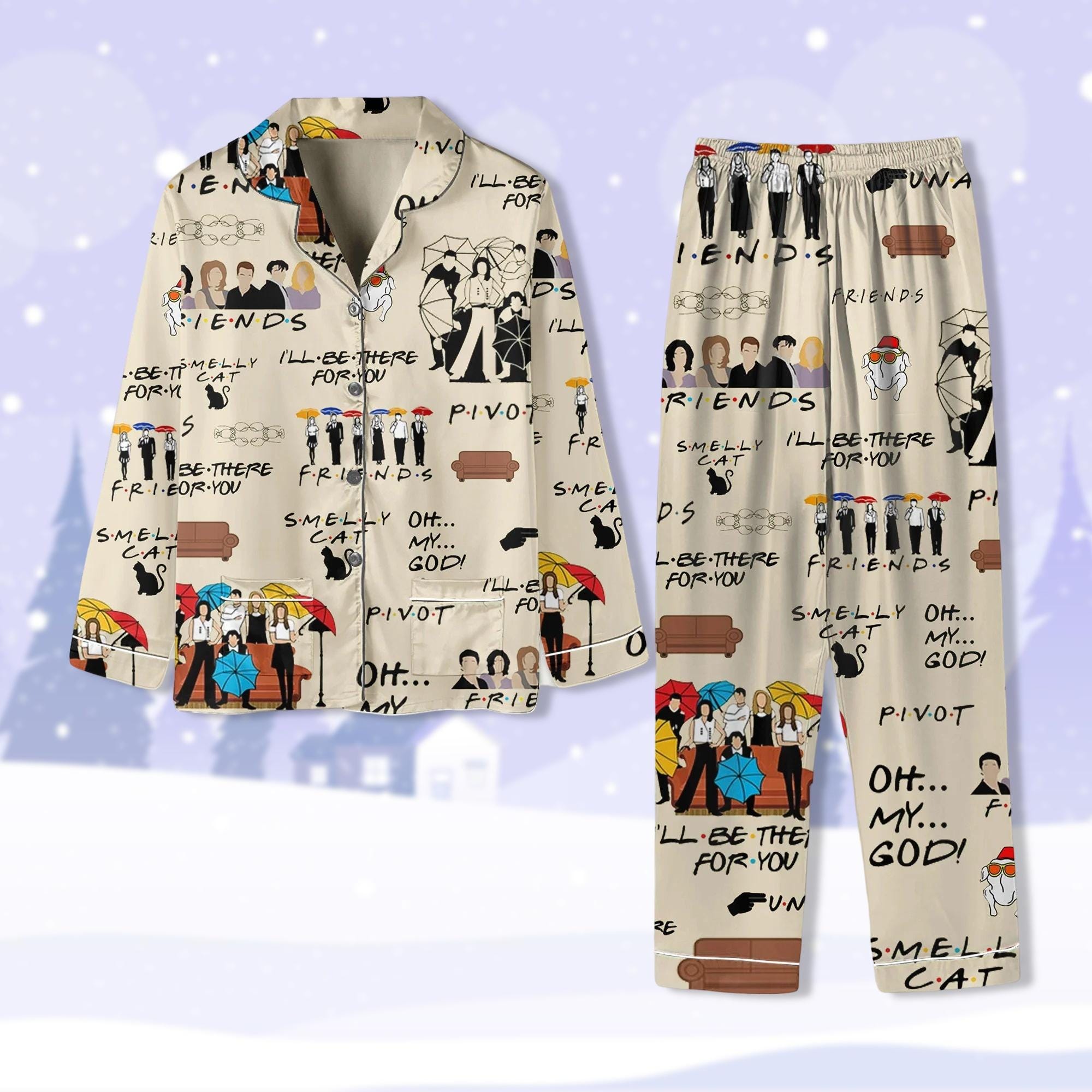Friends Pajamas, Friends TV Series Pj Sets For Women, Retro Sitcom Holiday Pajamas, Chandler Bing Pajamas Set, Friends Midnight Shirt