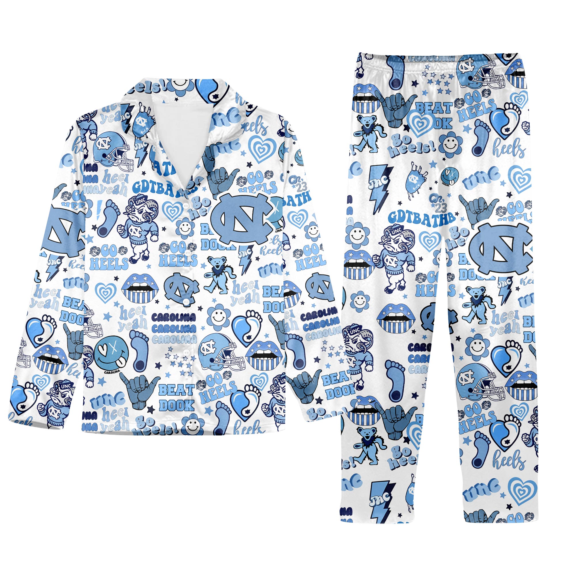Personalized North Carolina Go Heels Pajamas Set, North Carolina Gif Pajamas Set