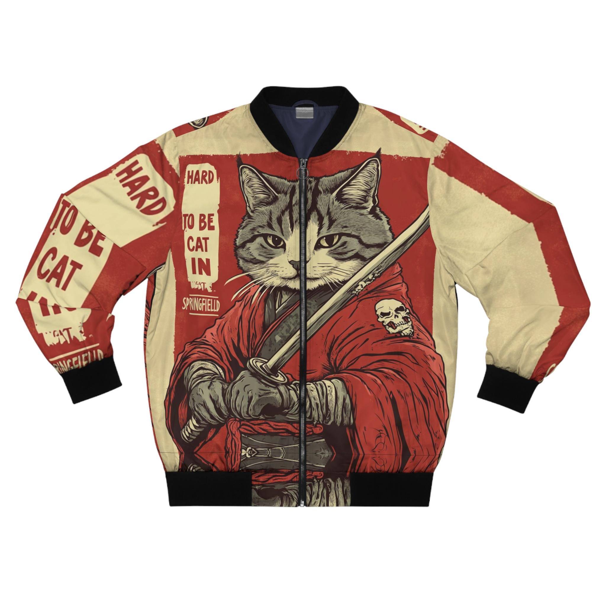 Hard to Be Cat in Springfield Bomber Men's Jacket ,Men's AOP Bomber Jacket,,Funny Quote Bomber Jacket