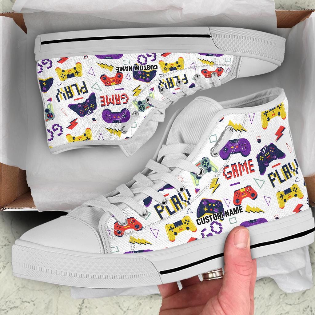 Gamer Custom Name High Top Sneakers / Gamer High Top Shoes / Gamer Custom Print Trainers Shoes / Gaming Lover Gift