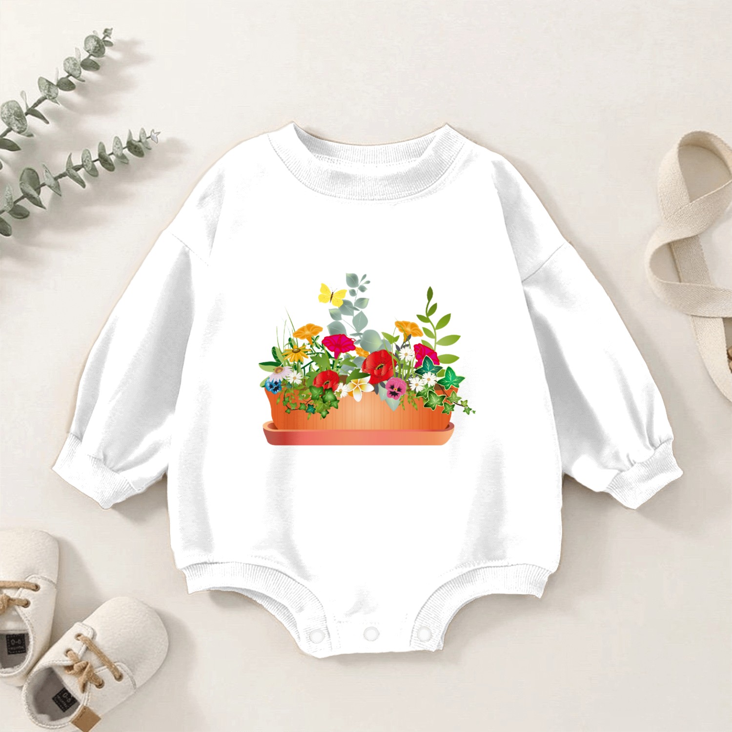 Colorful floral splendor in a flower box Baby Romper Sweatshirts