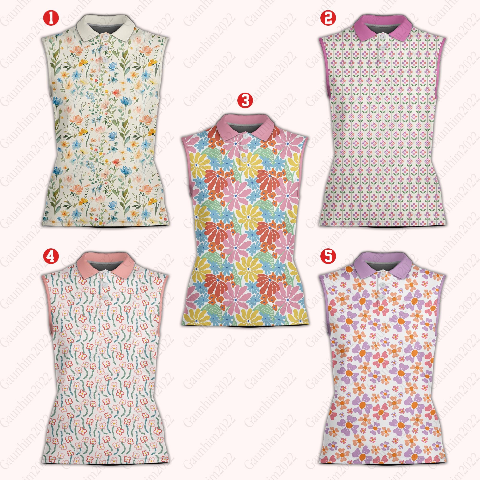 Retro Floral Golf Polo Shirt, Flower Women Sleeveless Polo, Matching Golf Team Shirt, Golf Lovers Gift, Summer Golf Shirt For Golfers