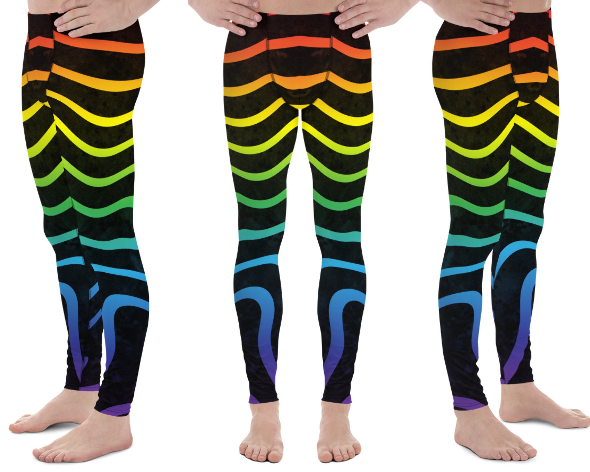 Striped Rainbow Leggings, LGBT Mens Leggings, Gay Pride Festival Leggings