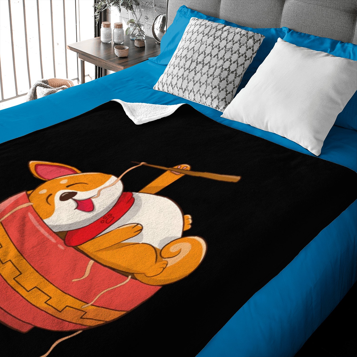 Kawaii Ramen Anime Dog Corgi Japanese Noodles Baby Blankets