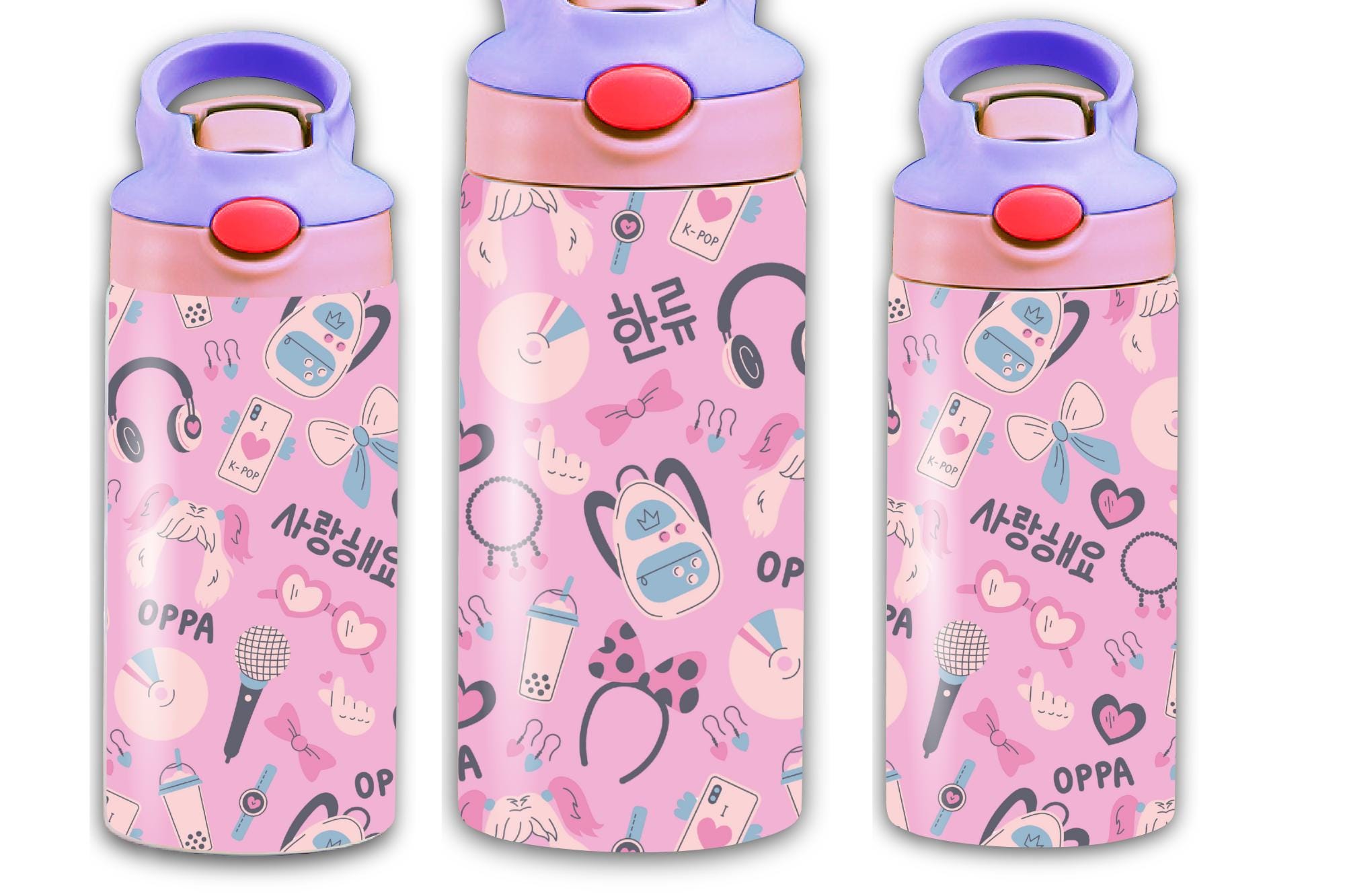 K-Pop 12oz Sippy Tumbler wrap | Kawaii Chibi Idol Fan Art, Korean Pop Music 12 oz Cup