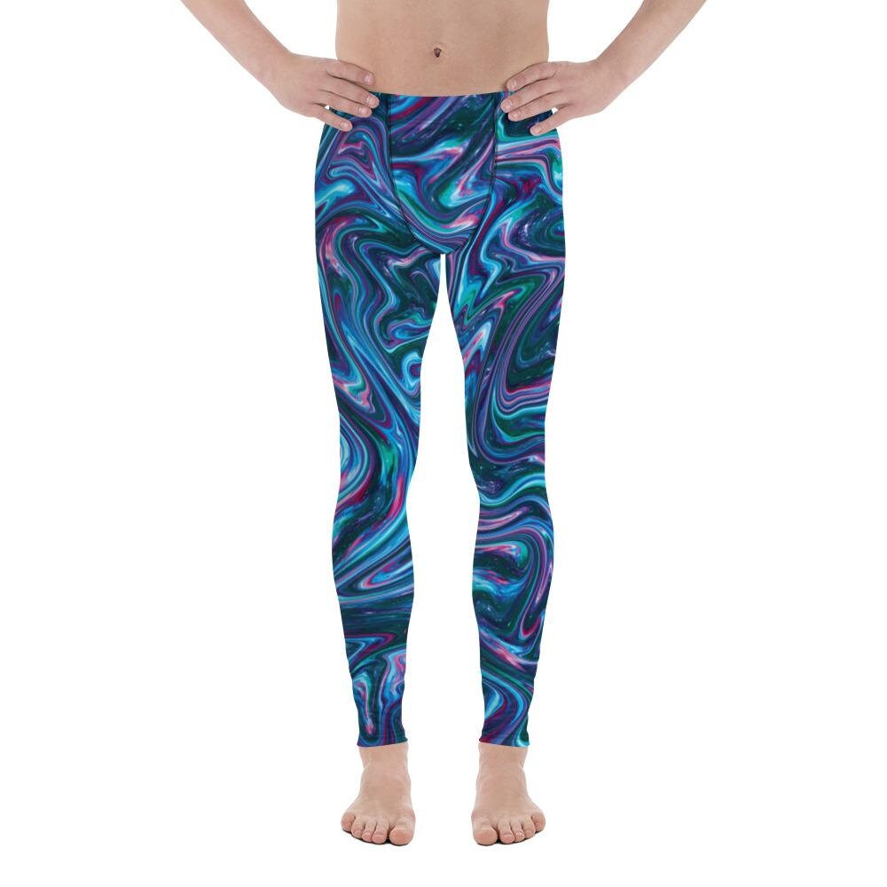 Blue Green Liquid Magma Plasma Psychedelic Swirls Trippy Print Men's Leggings