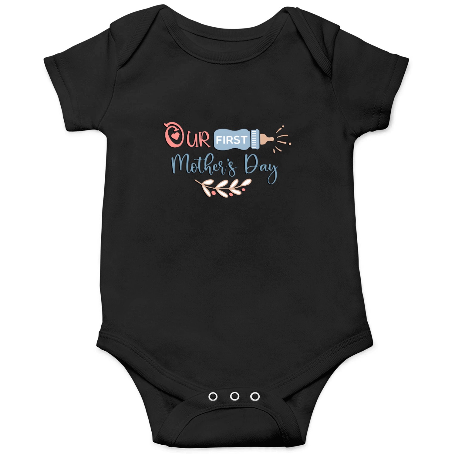 Our First Mother’s Day – Baby Bottle & Leaf Art Onesies