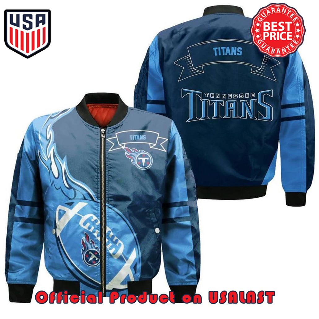 TENNESSEE TITANS BOMBER JACKET 3D PRINTED FLAME BALL PATTERN