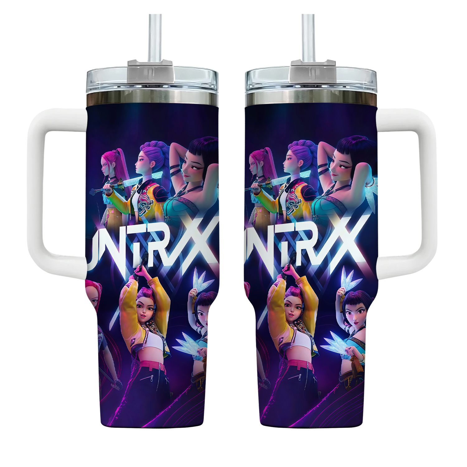 Kpop Demon Hunters Huntrix Stainless Steel Tumbler Travel Thermal Mug With Straws and Lid Large Car Mugs Cold Drink Water Bottle