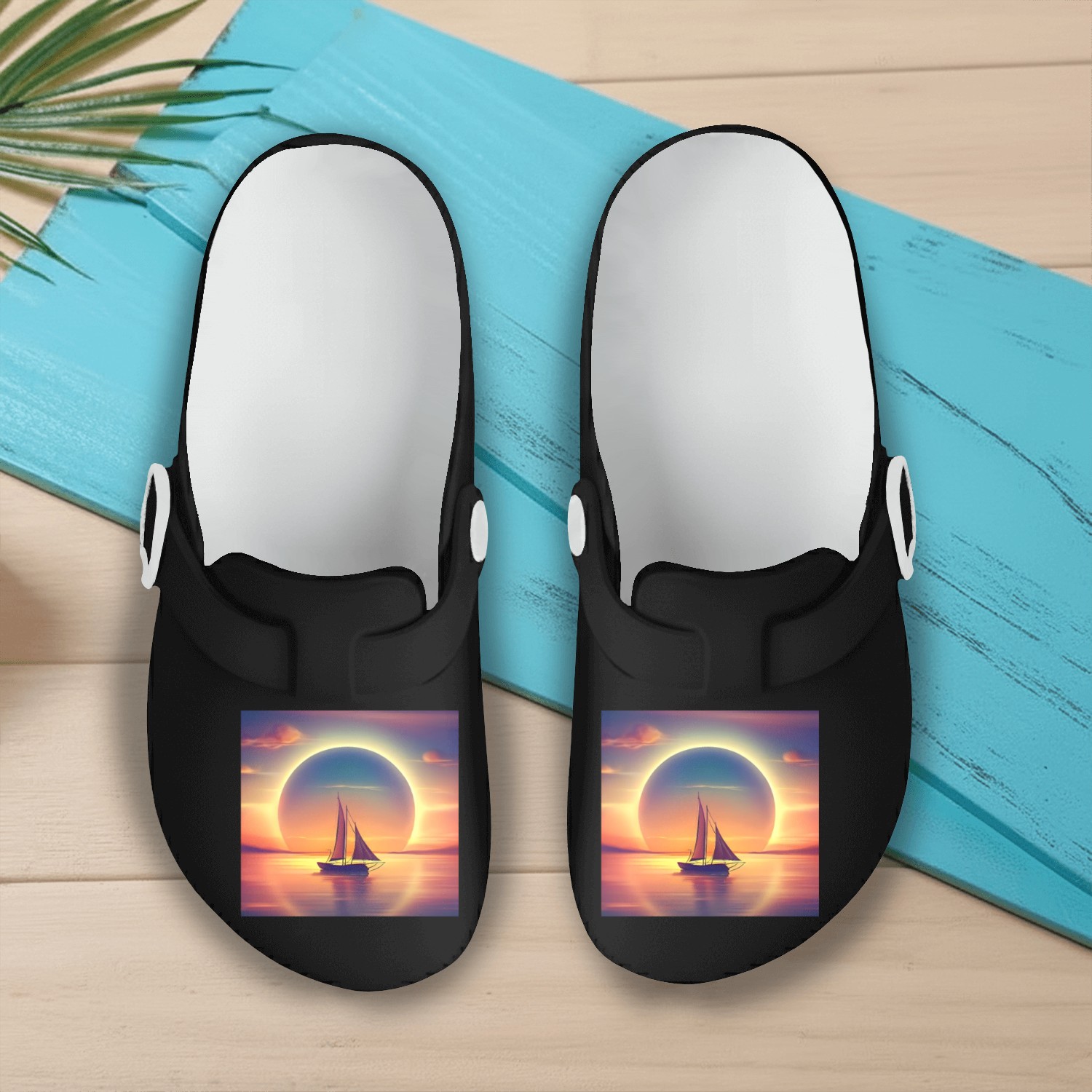 Sailboat sails into the sunset Angular Slip On Clogs