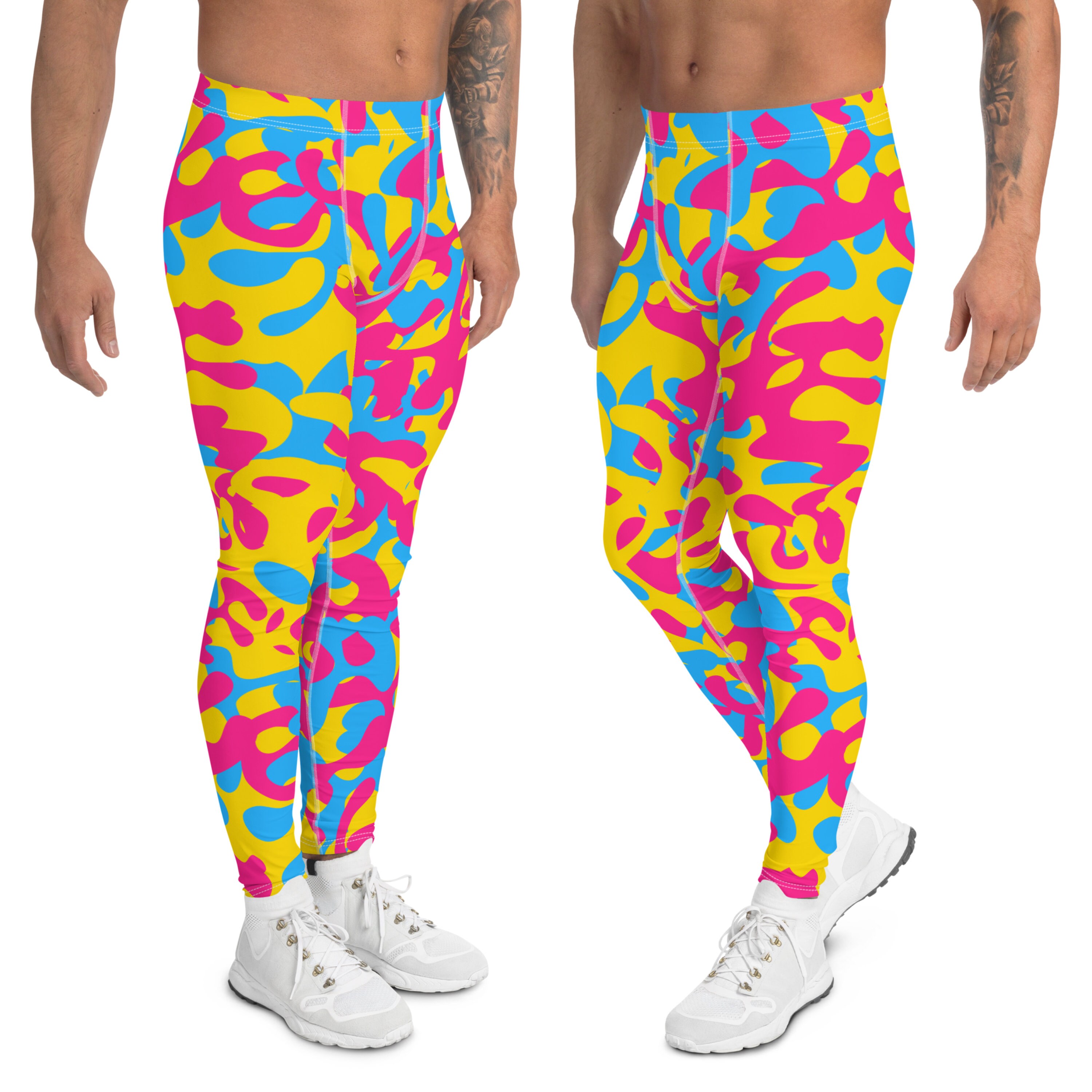 Pansexual Camo Men's Leggings, Camouflage Meggings, Pansexual Flag Colors