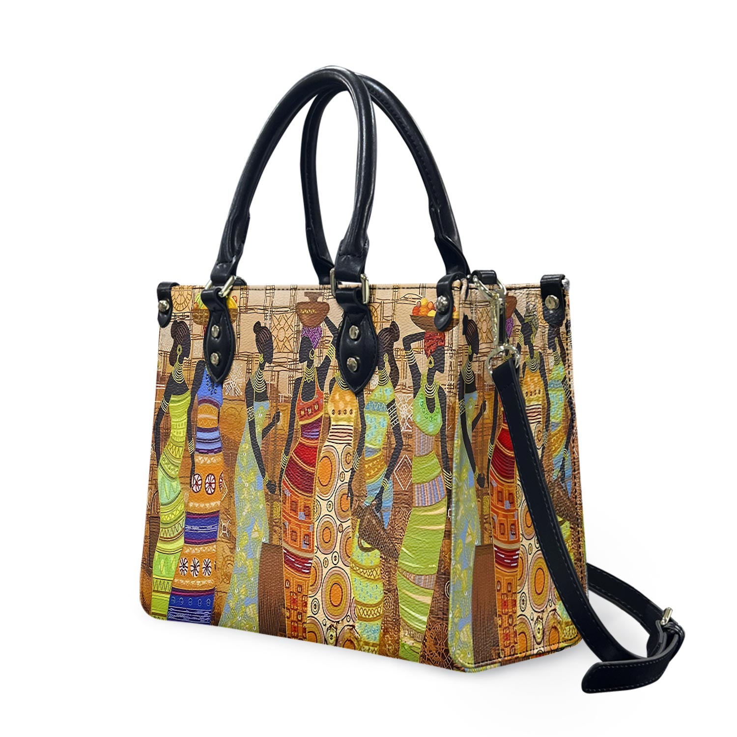 African Afro Art Handbag, African Afro Leather Bag