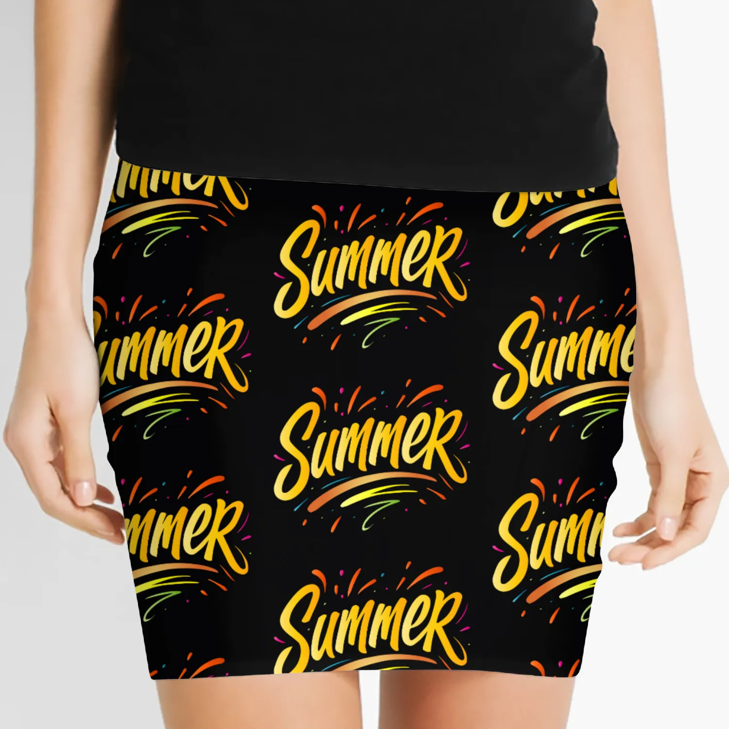 Summer Typography - Summer Design with Splash Elem Women's Mini Skirts