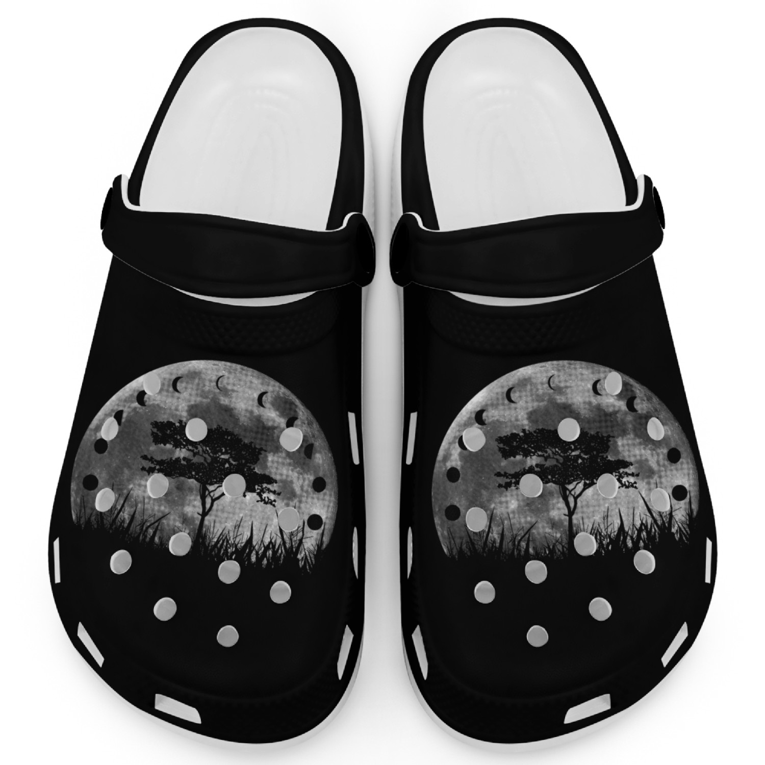 Tree And Moon Phases On Moon Clogs