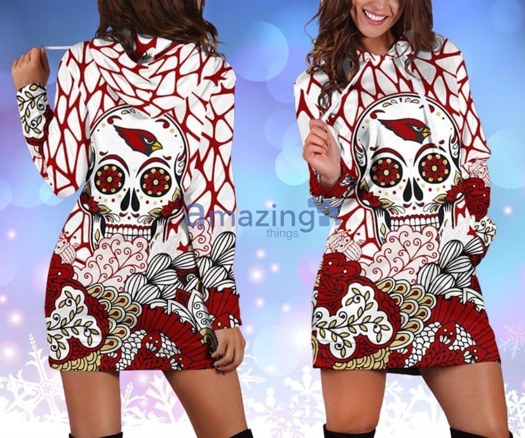 football Arizonna Cardinals Skull Flower White Red Women Hoodie Dress