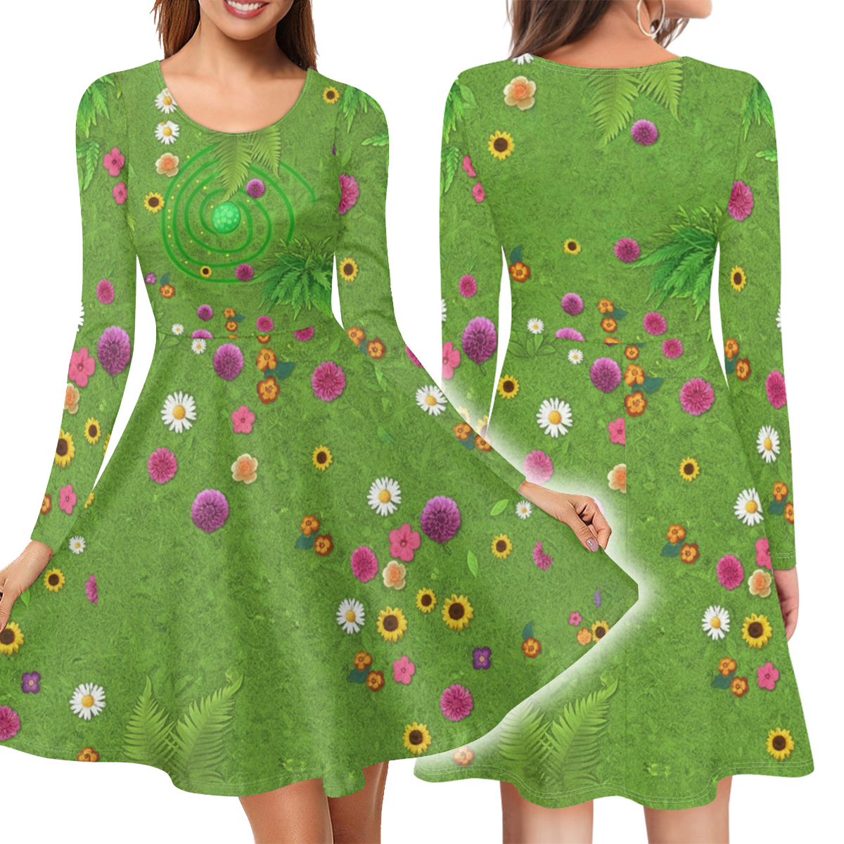 Te Fiti Inspired All-over print long sleeve midi dress