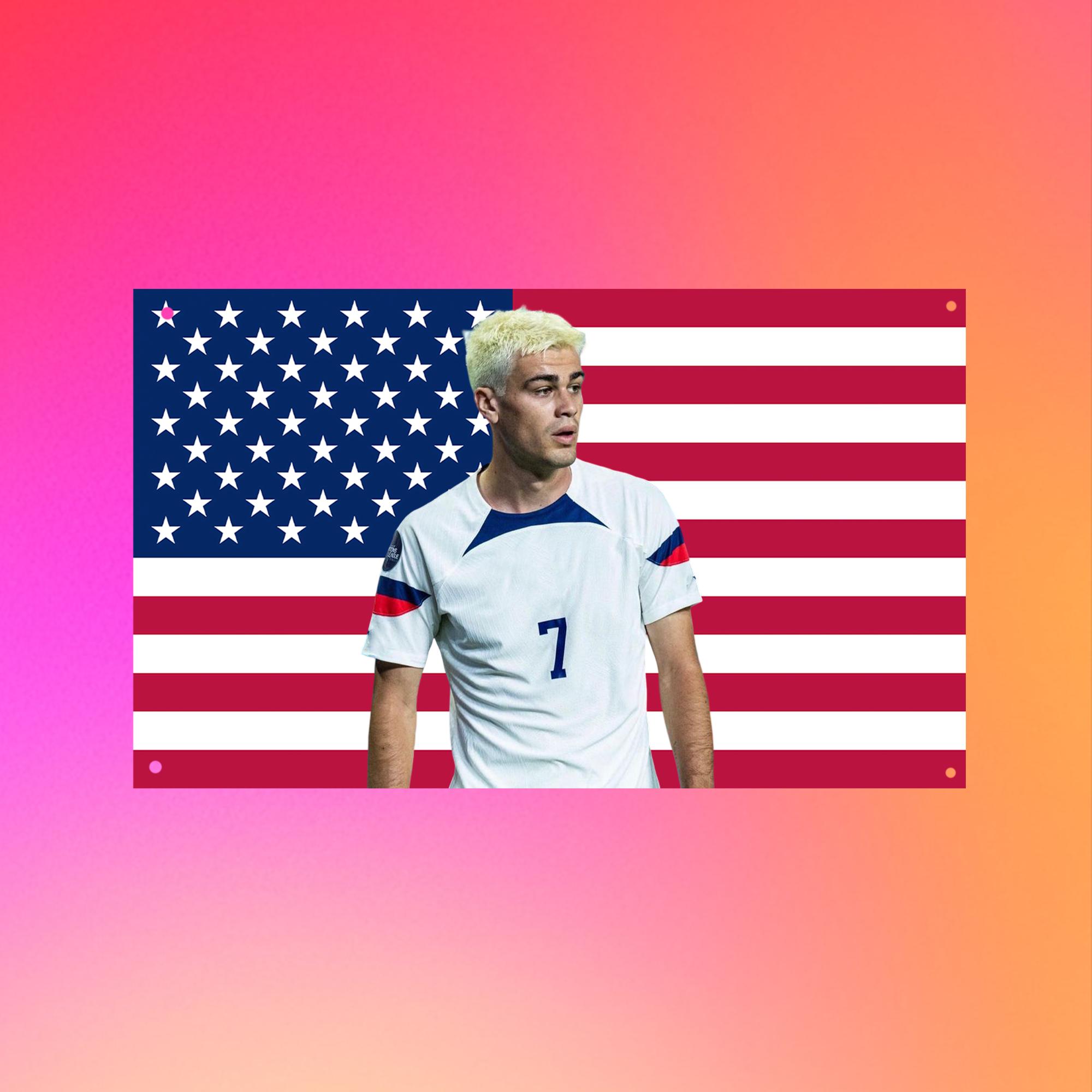 Gio Reyna Flag | USA Soccer Aesthetic Tapestry | American Football Star Wall Decor | World Cup 2026 Fan Flag