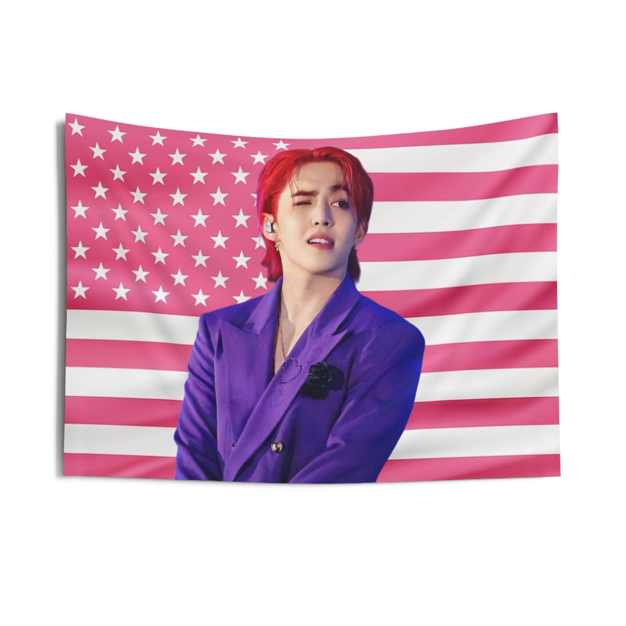 Seventeen Scoup Pink American Flag Tapestry,SVT S.coup Pink Flag Banner,SVT Flag,Kpop Wall decor,Birthday Gift for Seventeen Fans,Scoup Flag