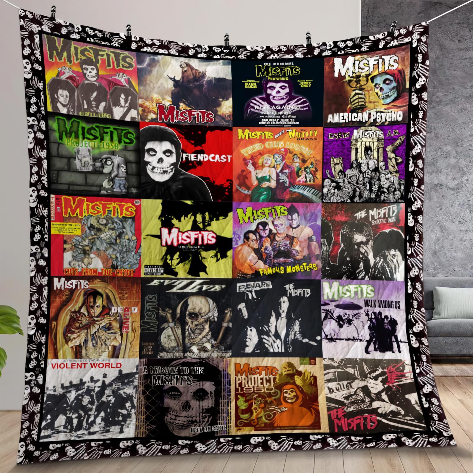 Misfits Albums Quilt Blanket, Lover Misfits Band Blanket, Misfits Bedding Blanket, Halloween Blanket, Christmas Blanket