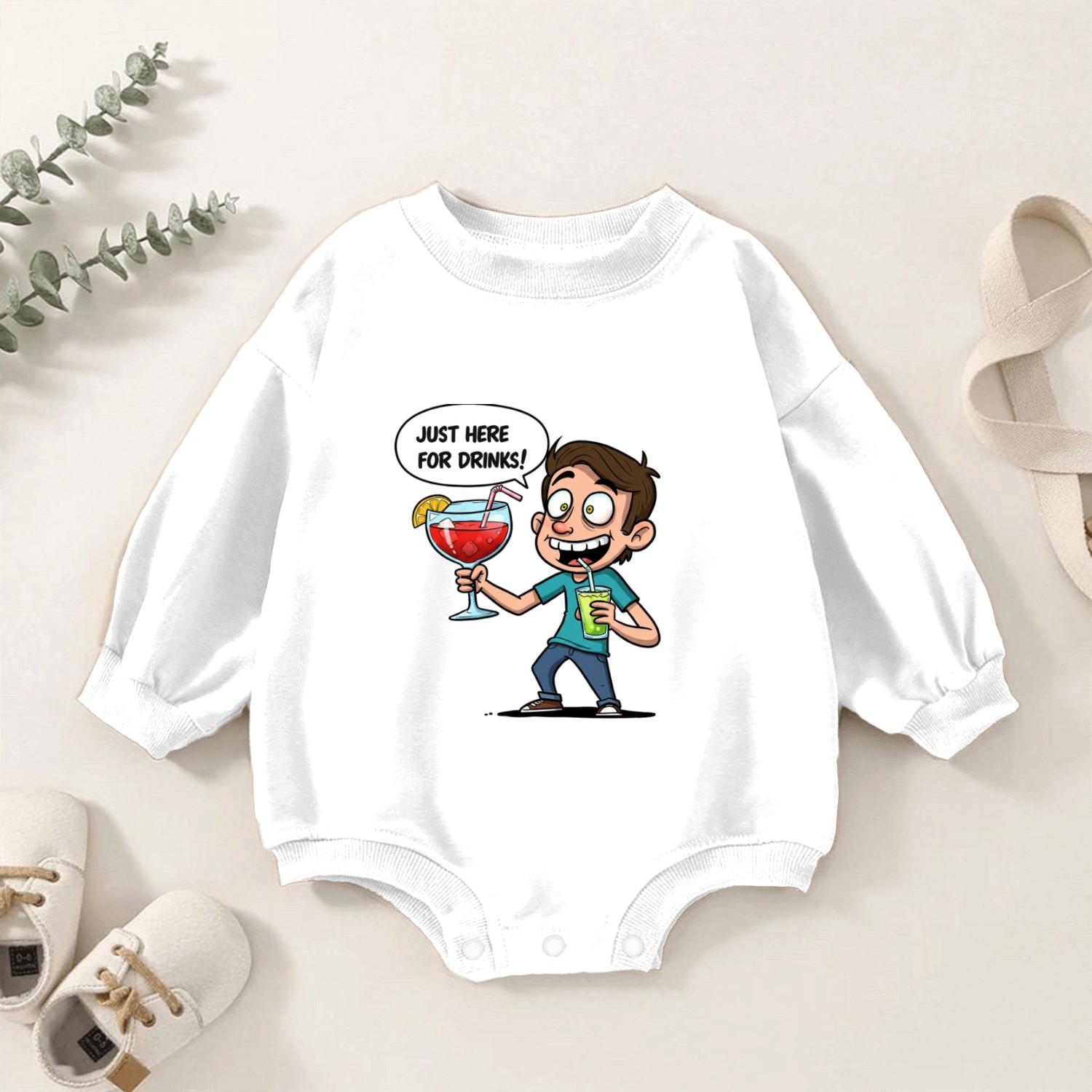just here for the drinks Baby Romper Sweatshirts