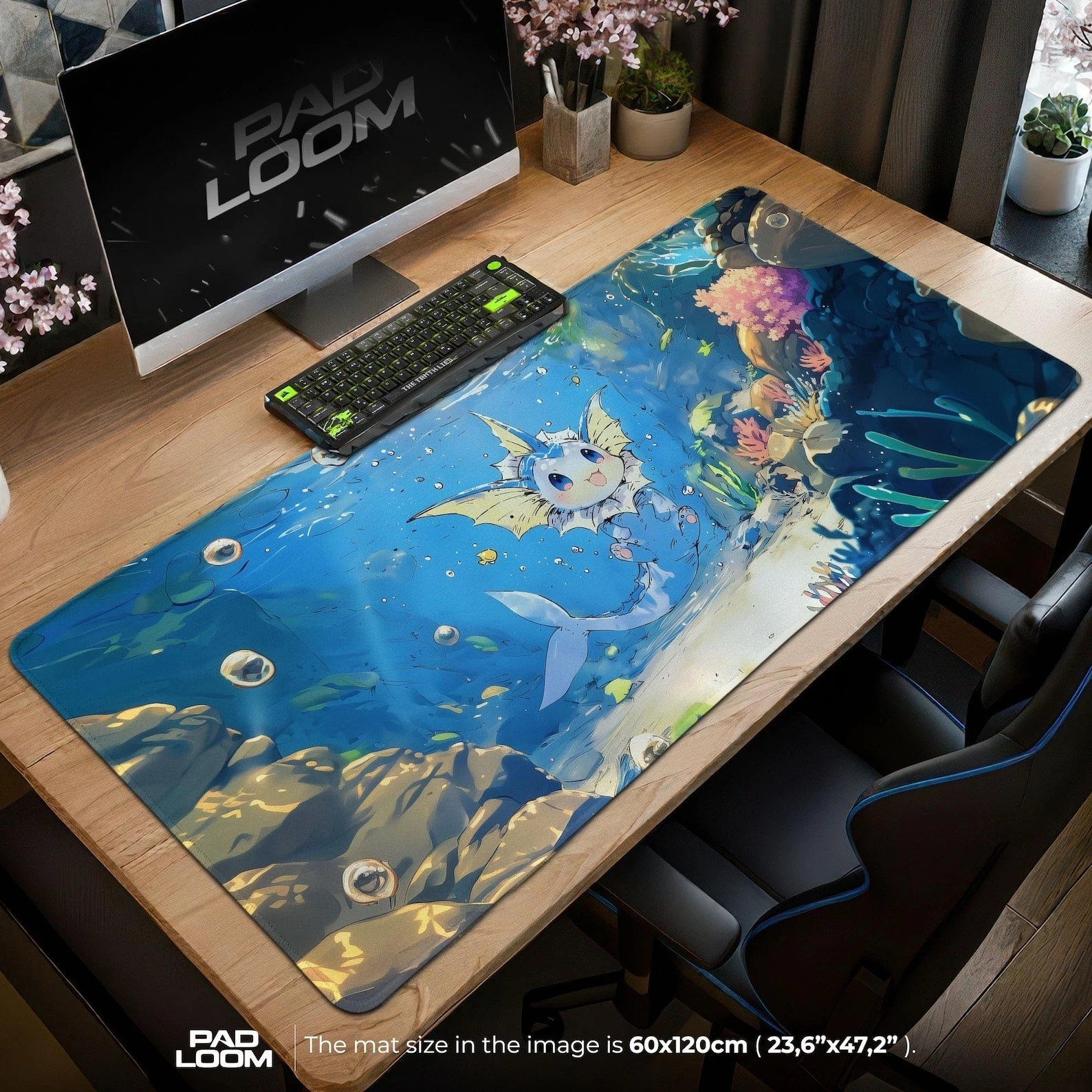 Poket mons Mouse Pad Vaporeon Desk Mat, Cute Underwater XL Gaming Mousepad