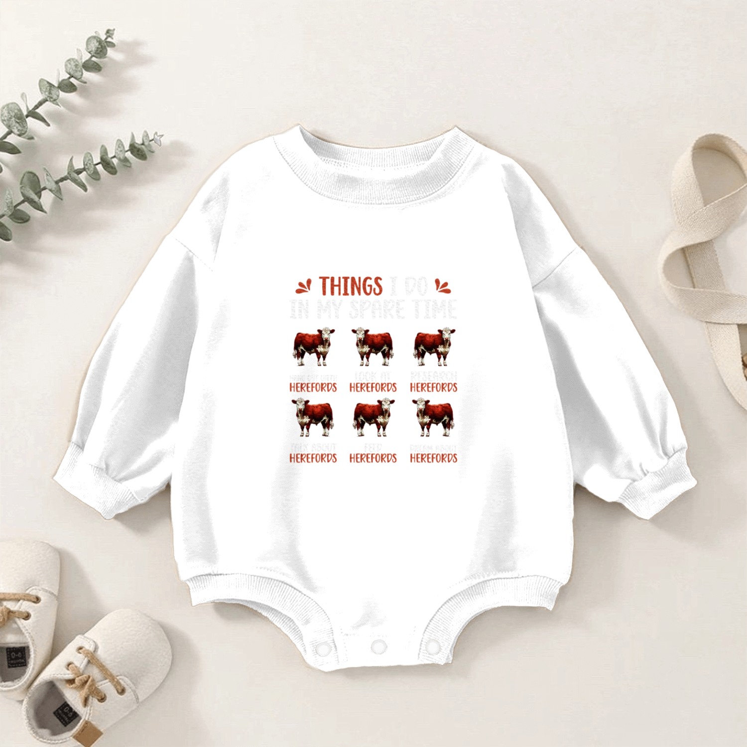 Things I Do Hereford Cow Lover Hereford Cows Baby Romper Sweatshirts