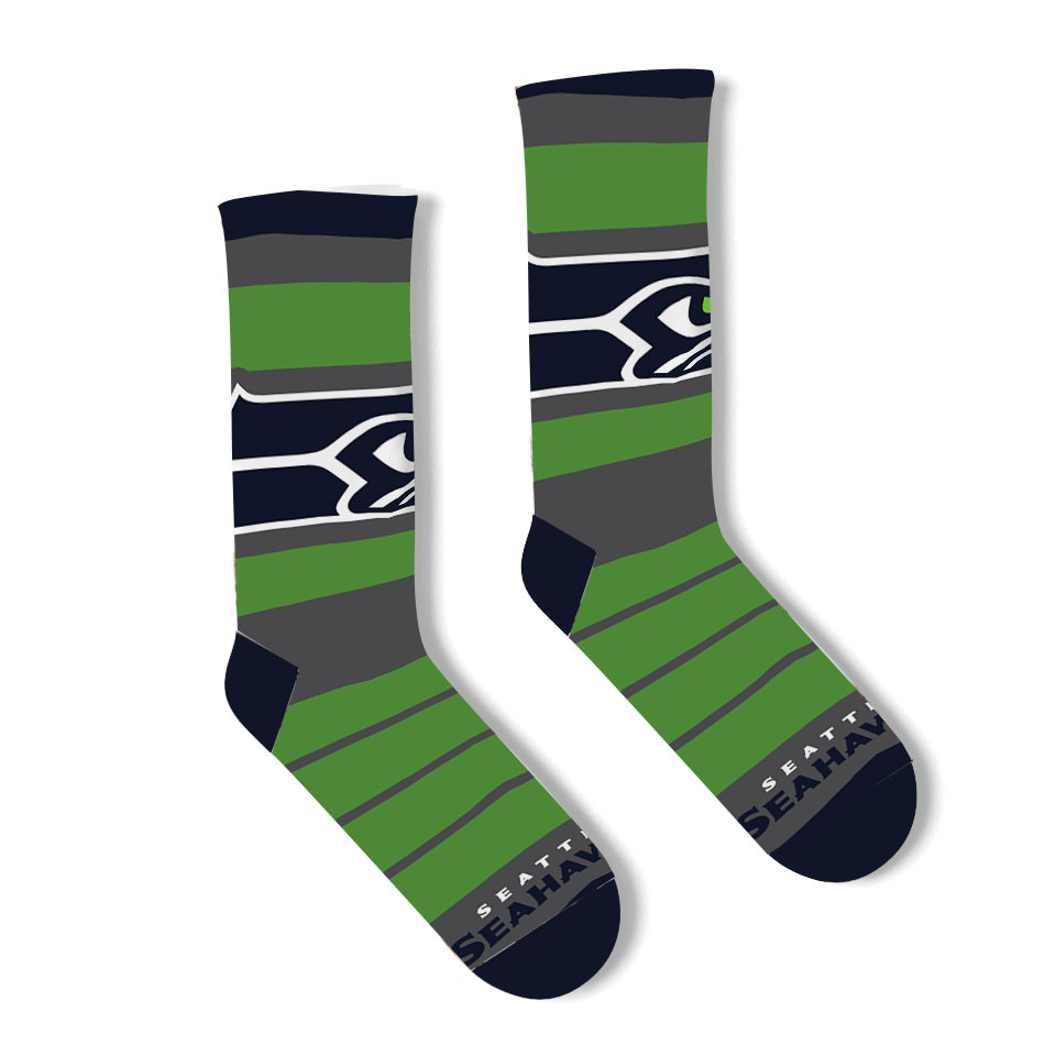 Seattle Seahawks football Blocks Green Gray Navy Adult 1/4 Quarter Socks *Large
