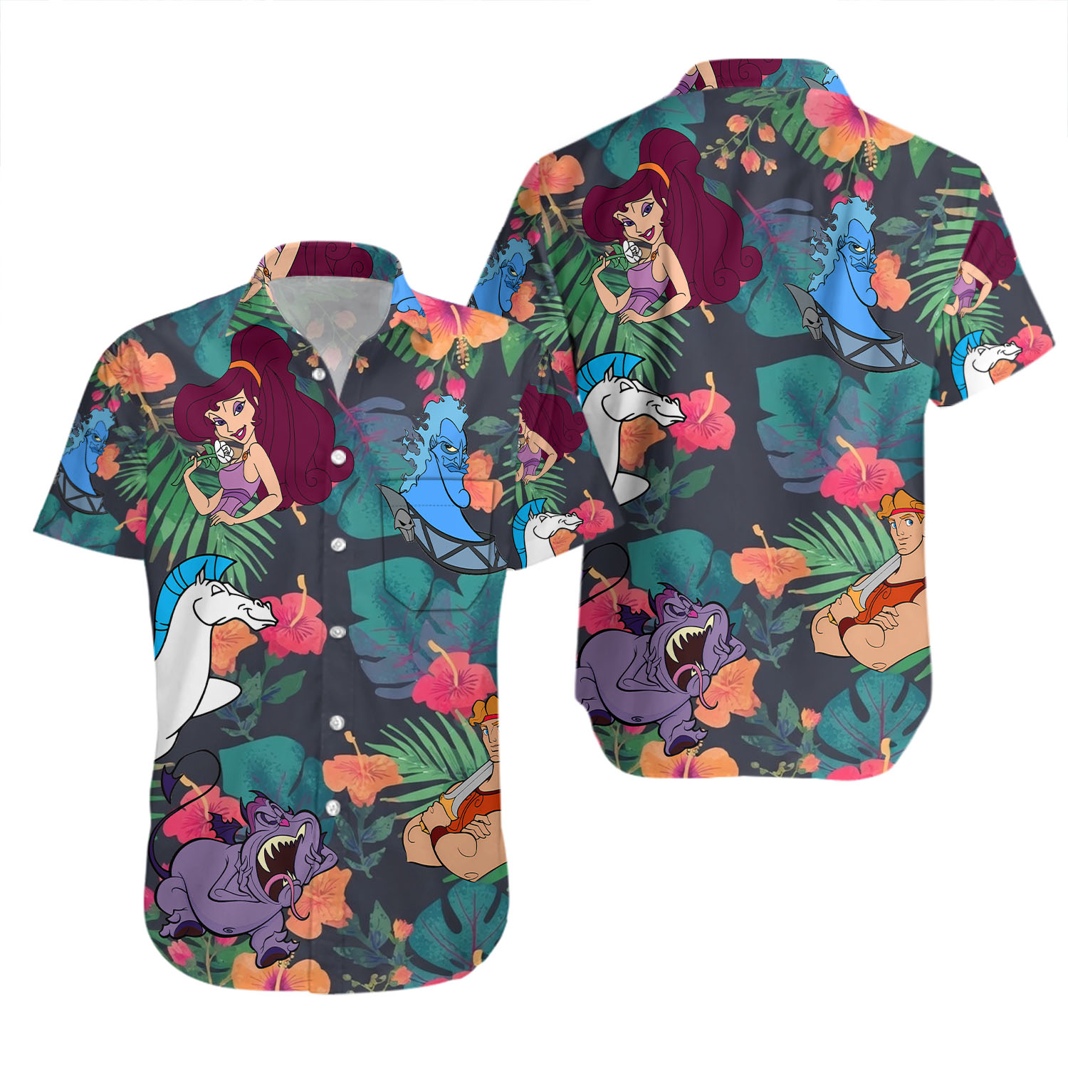 Hercules Hawaiian Shirt Tropical Flowers, Vintage Aesthetic, Short Sleeve Button-Down for Casual & Beachwear