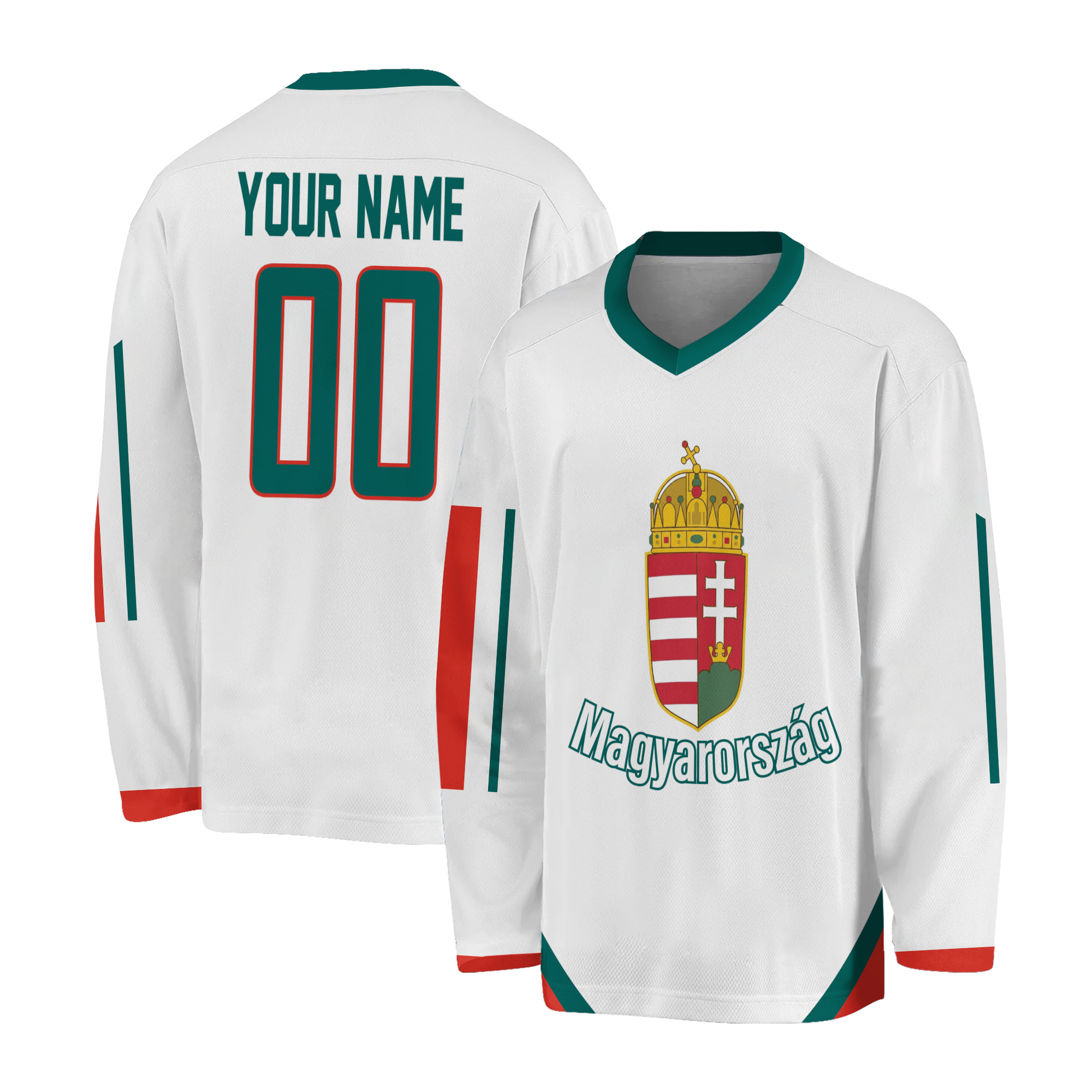 Team Hungary White Ice Hockey Jersey with Custom Name and Number