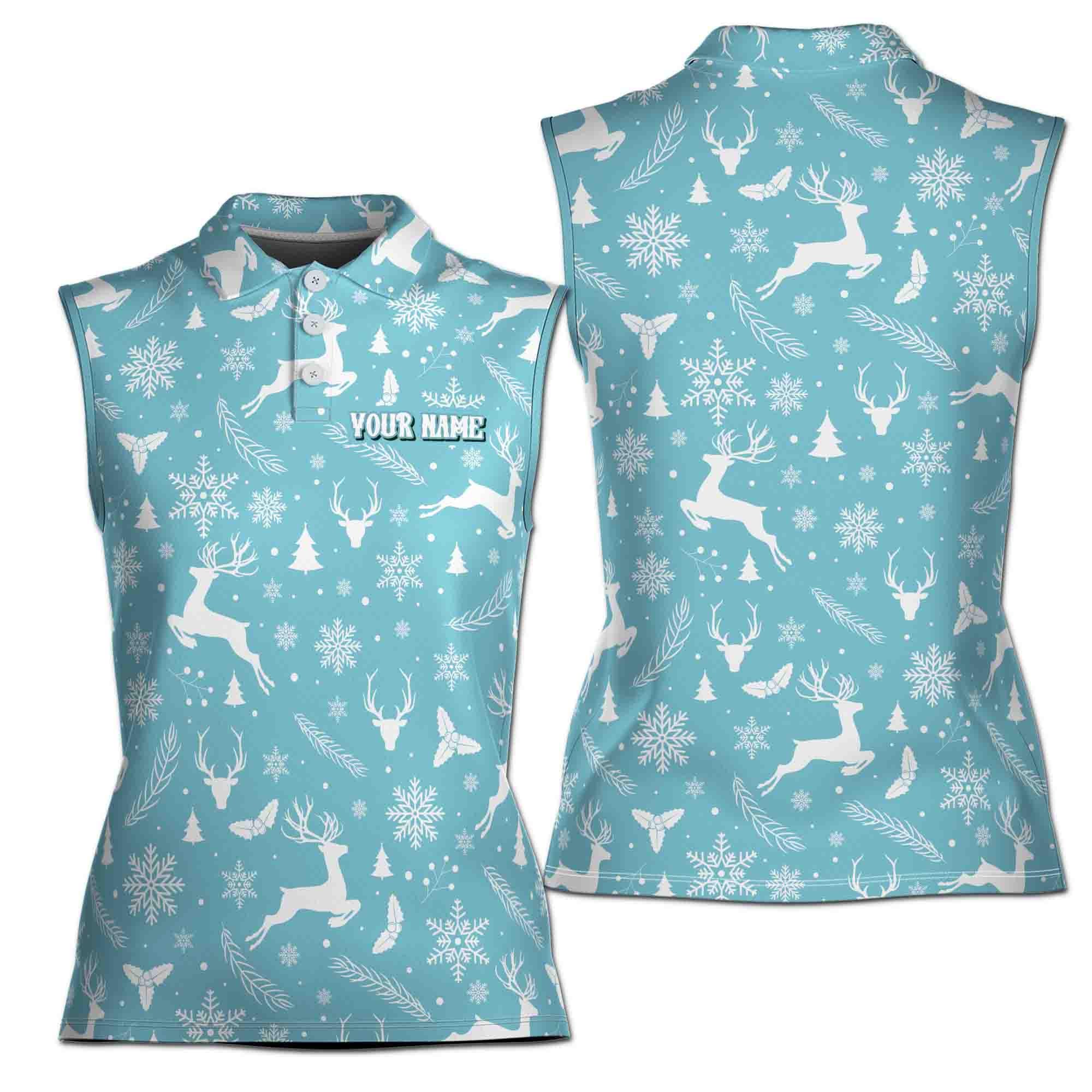 Vintage Retro Blue Christmas Pattern Golf Gift Women Sleeveless Polo