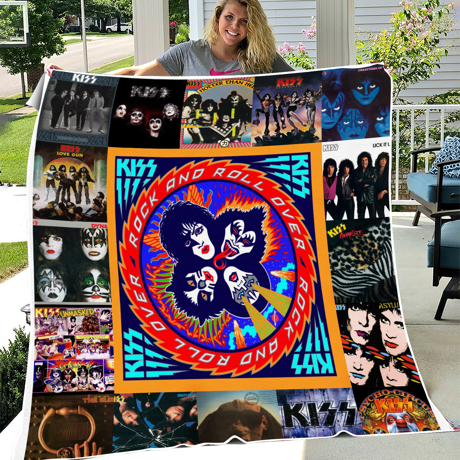 Kiss Rock Band Albums Quilt Blanket, Kiss Rock Gift for Fan Lovers Blanket