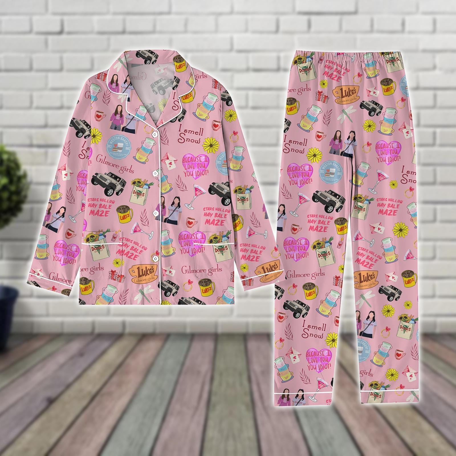 Pink Gilmore Girls Pajama Set, Stars Hollow Cozy Loungewear, TV Show Sleep Set, Lukes Diner Inspired Pajamas