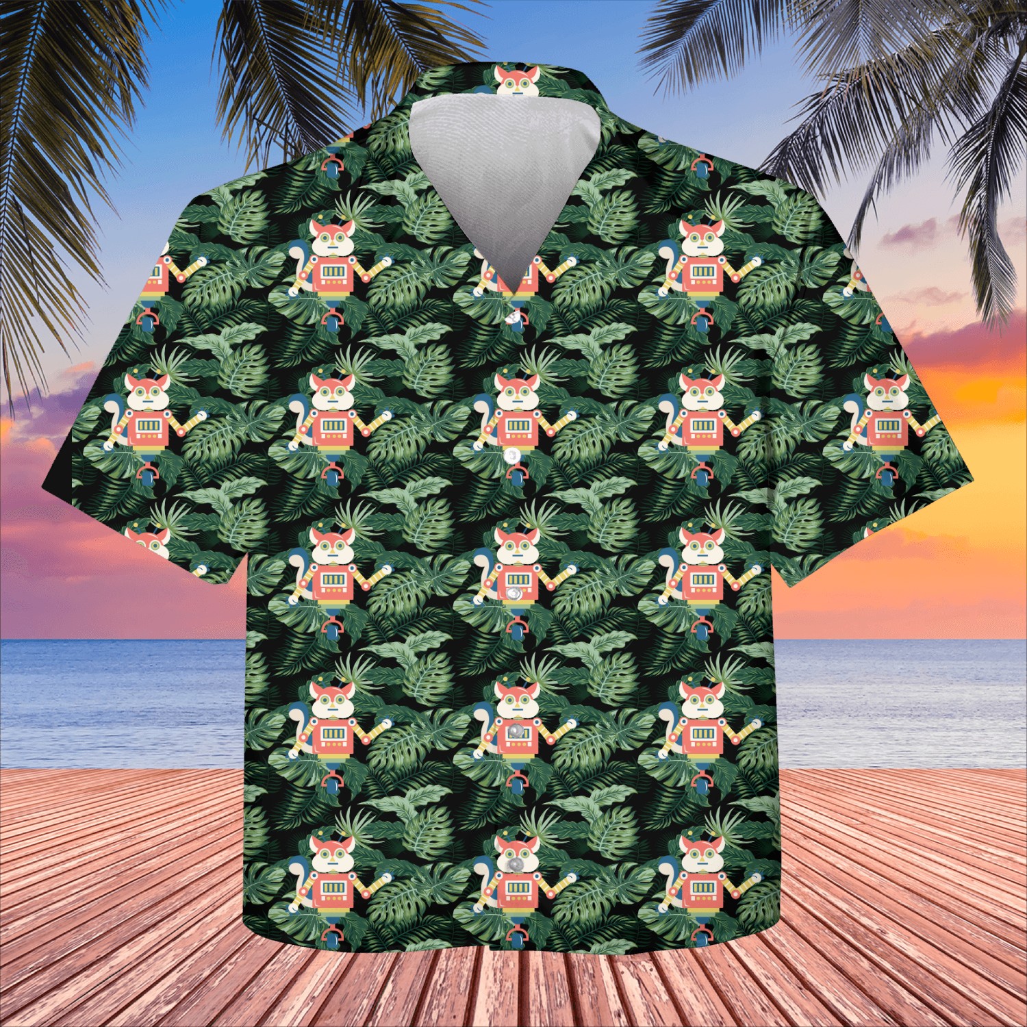 : Cyber CatBot: The Futuristic Feline Design Kids Hawaiians