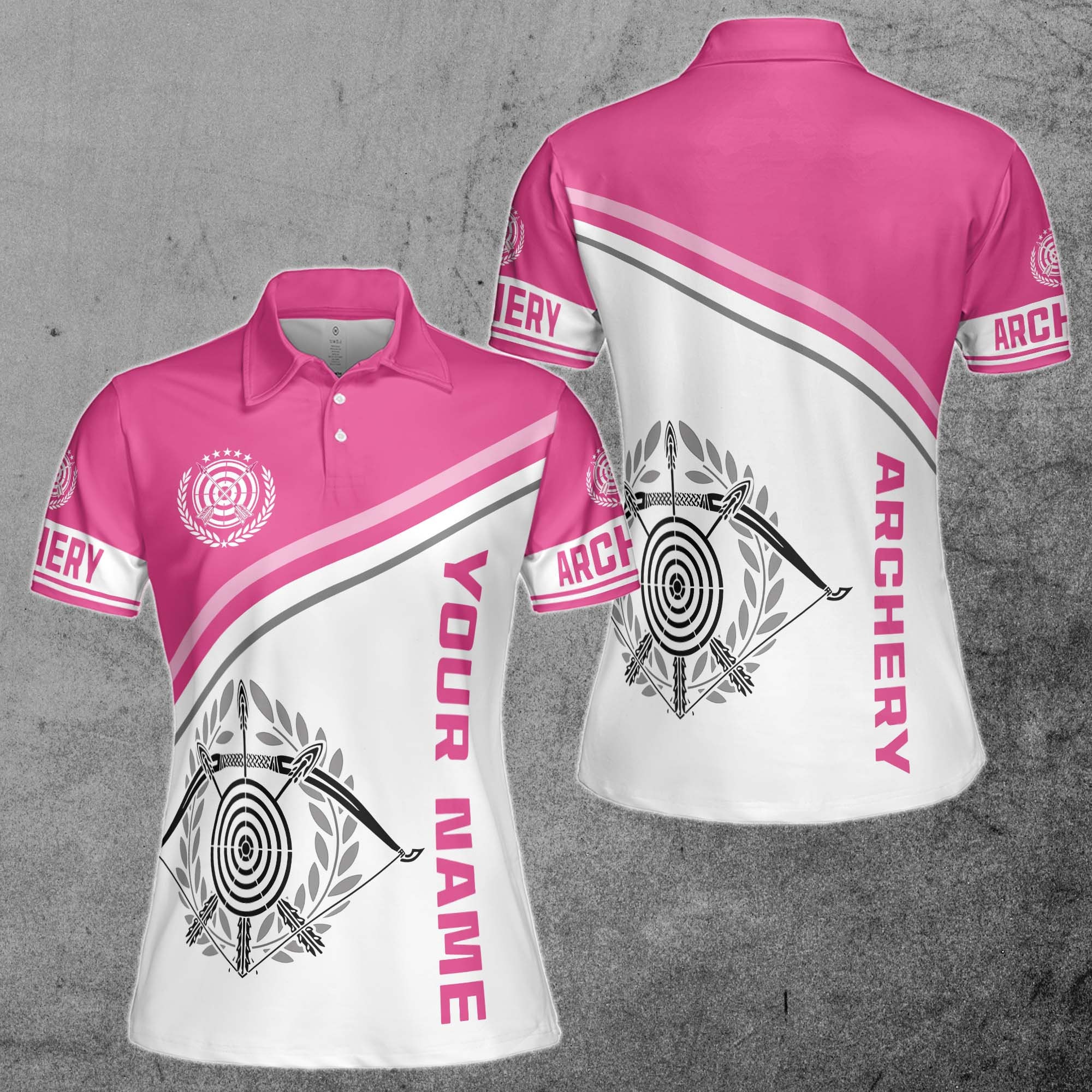 Personalized Name Pink White Archery Women Polo Shirt