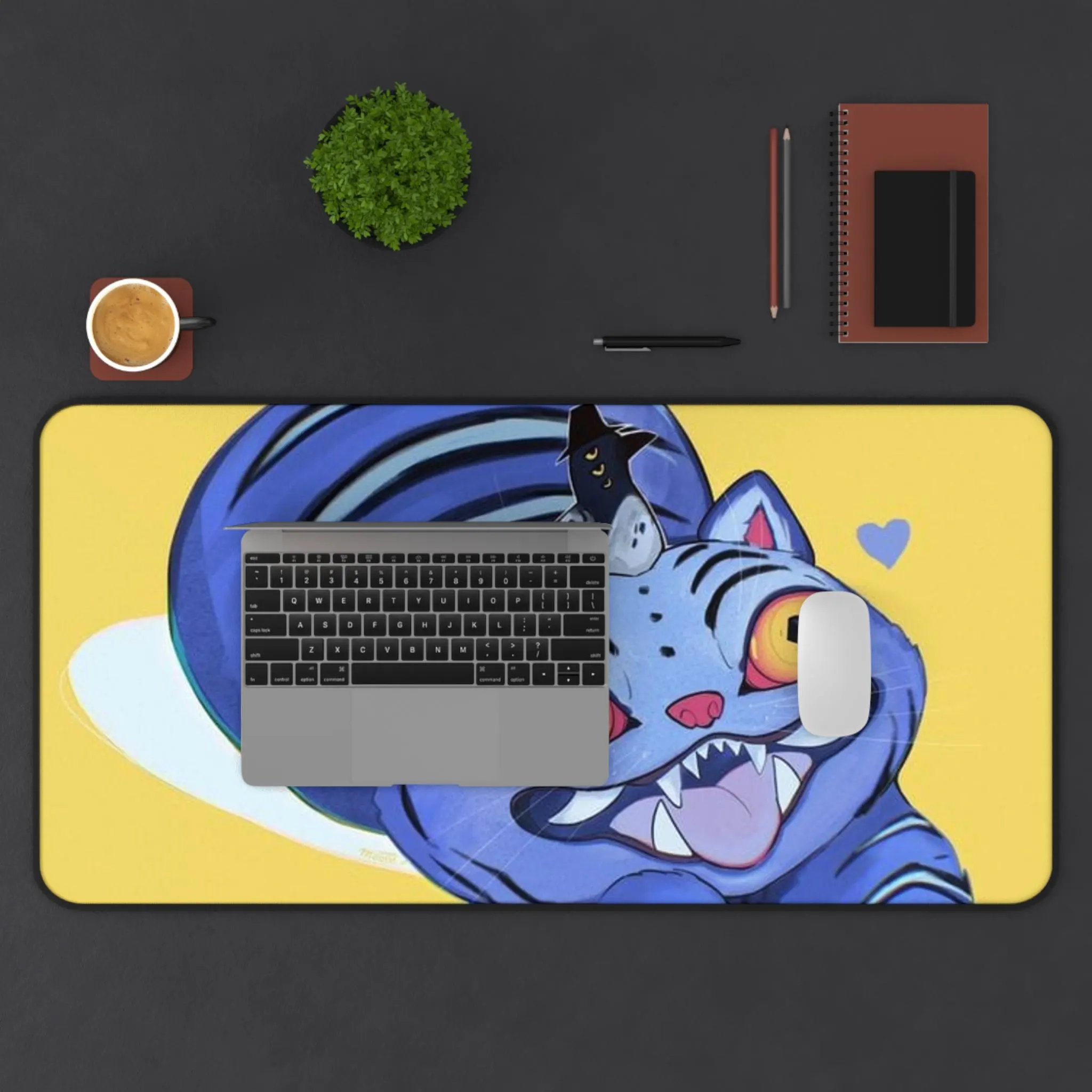 Playful Cat Desk Mat, Cute Desk Accessory, Office Decor, Gamer Gift, Home Workspace, Pet Lover's Mat, Derpy Mat, Demon K-pop huntrix