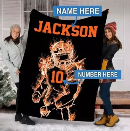 Personalized Name Football Personalized Velveteen Plush Fleece Blanket