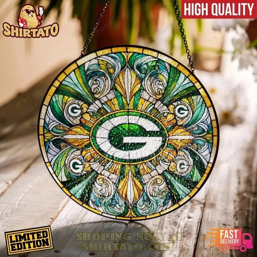 Green Bay Football Team Packerss Suncatcher Stained Glass Window Hanging Gifts