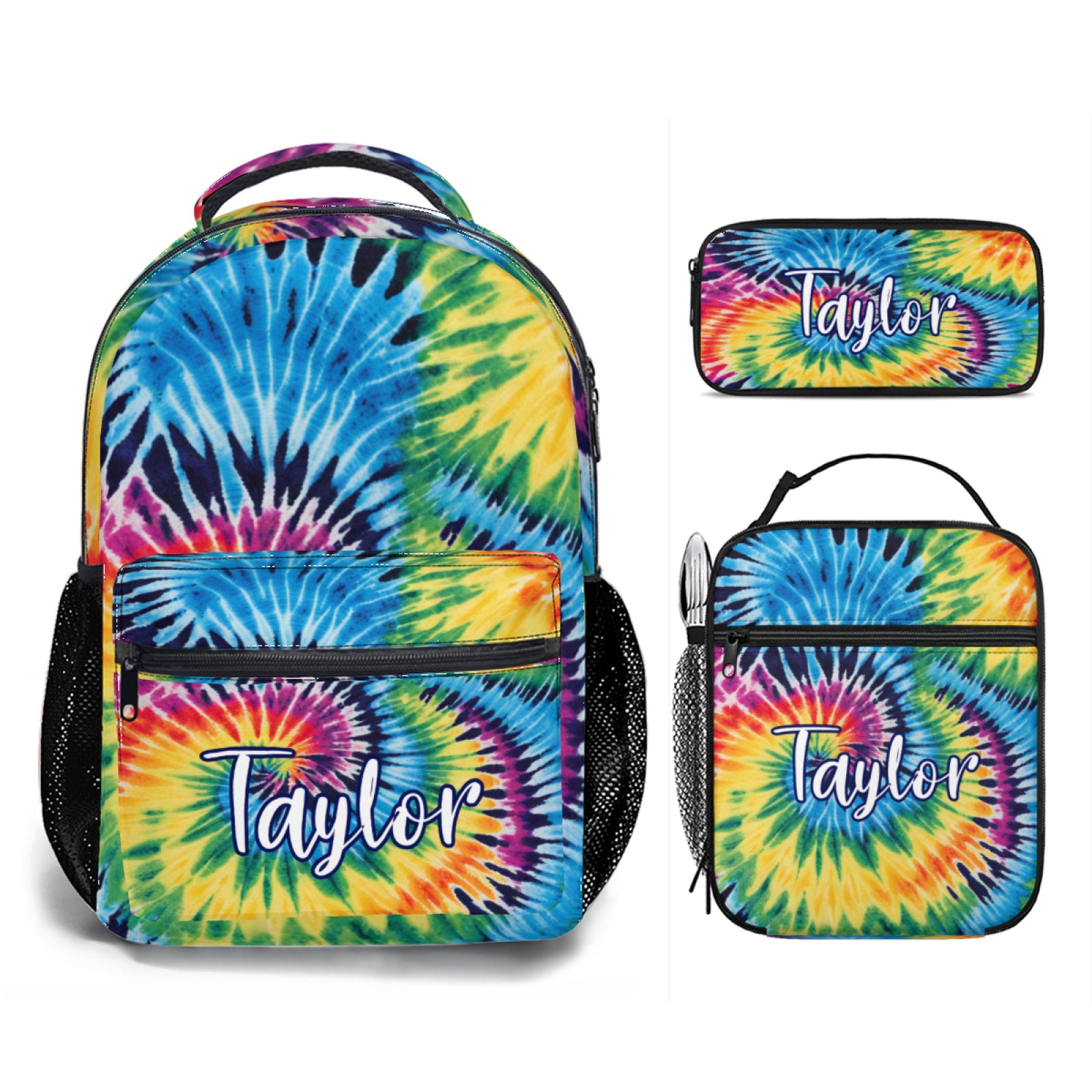 Personalized Tie Dye Backpack Set, School Bag Lunchbox Pencil Case Back to School Gift