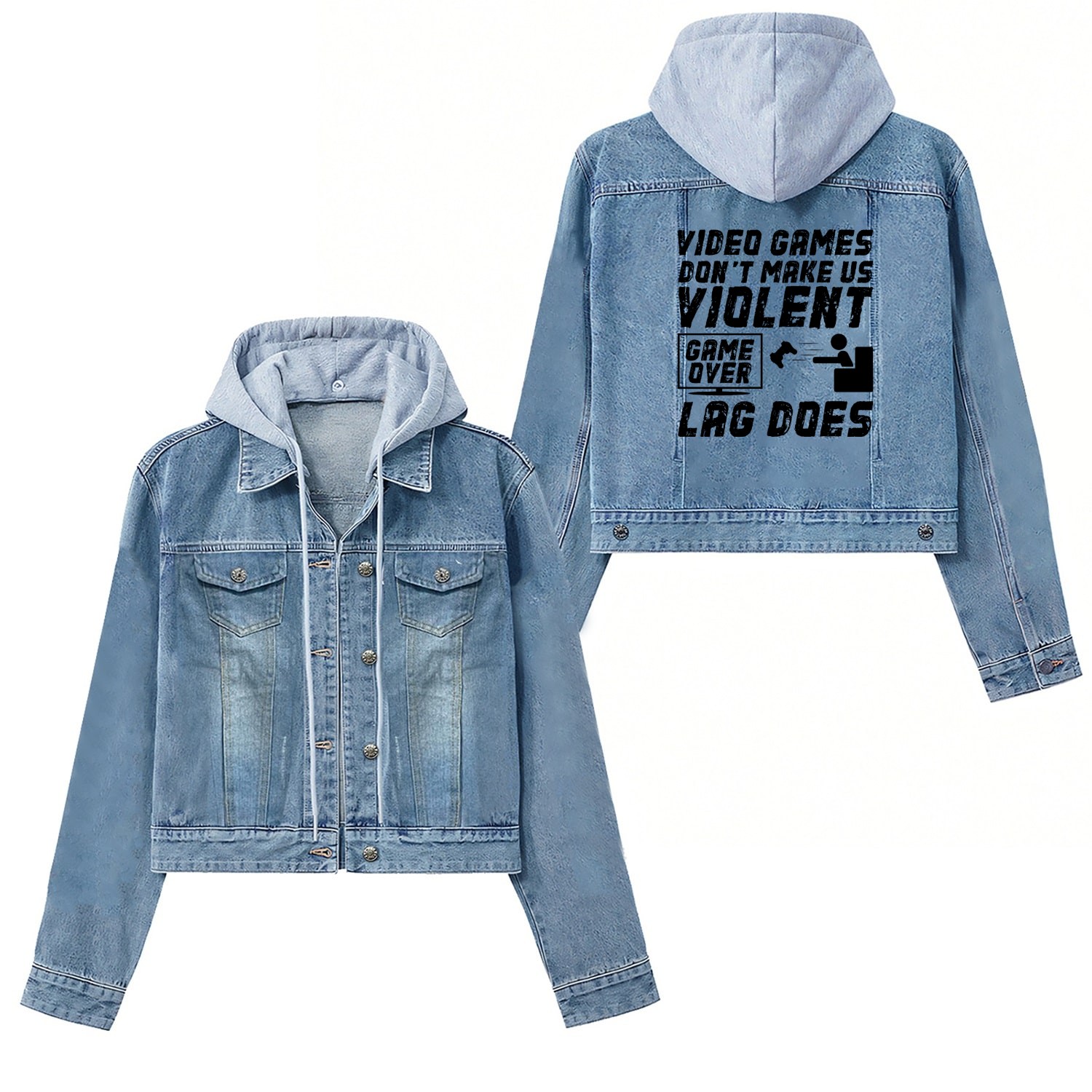 Video Games Don t Make Us Violent Game Over Women's Denim Jackets