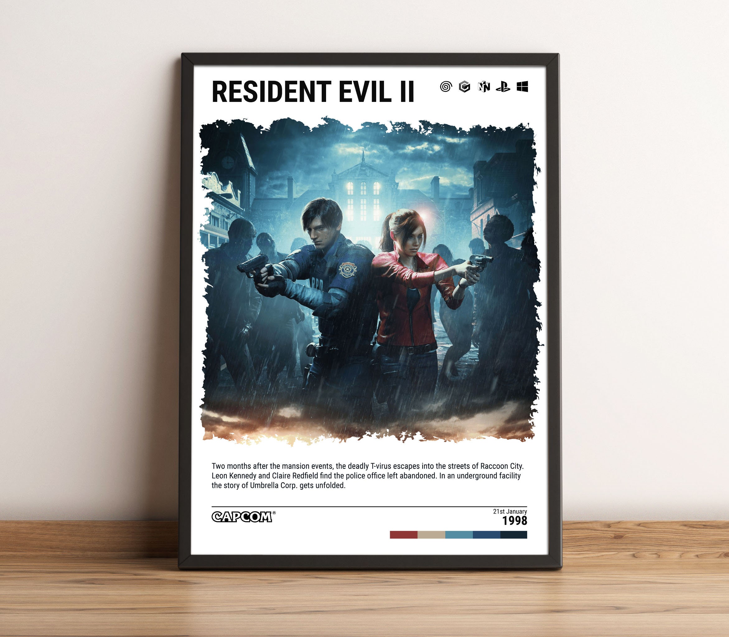 Resident Evil 2 (1998) Poster - Video Game Wall Art Print Unfamed poster, Available in 7 sizes poster, Gift for fan, Movie lover gift