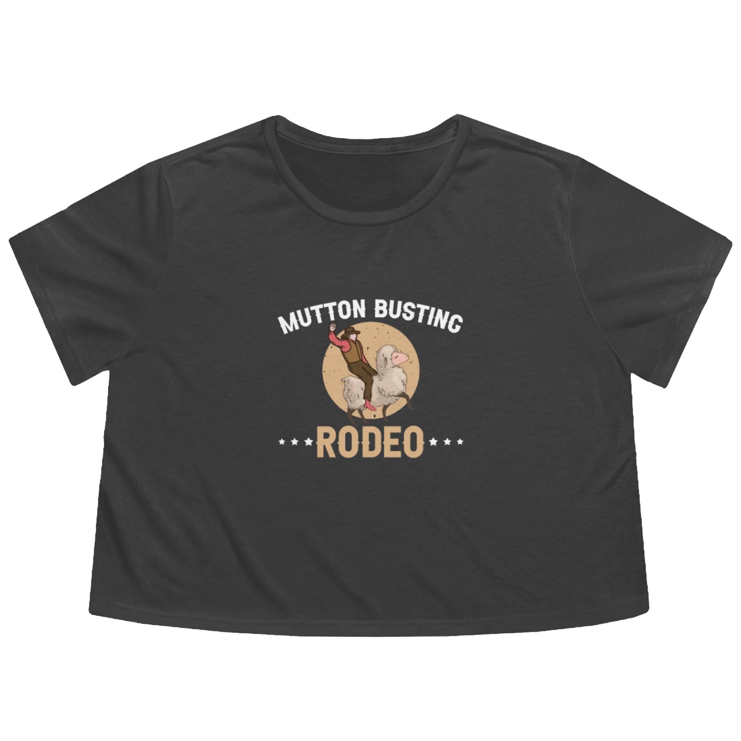 Mutton Busting Rodeo Western Sheep Rider Flowy Cropped Tees