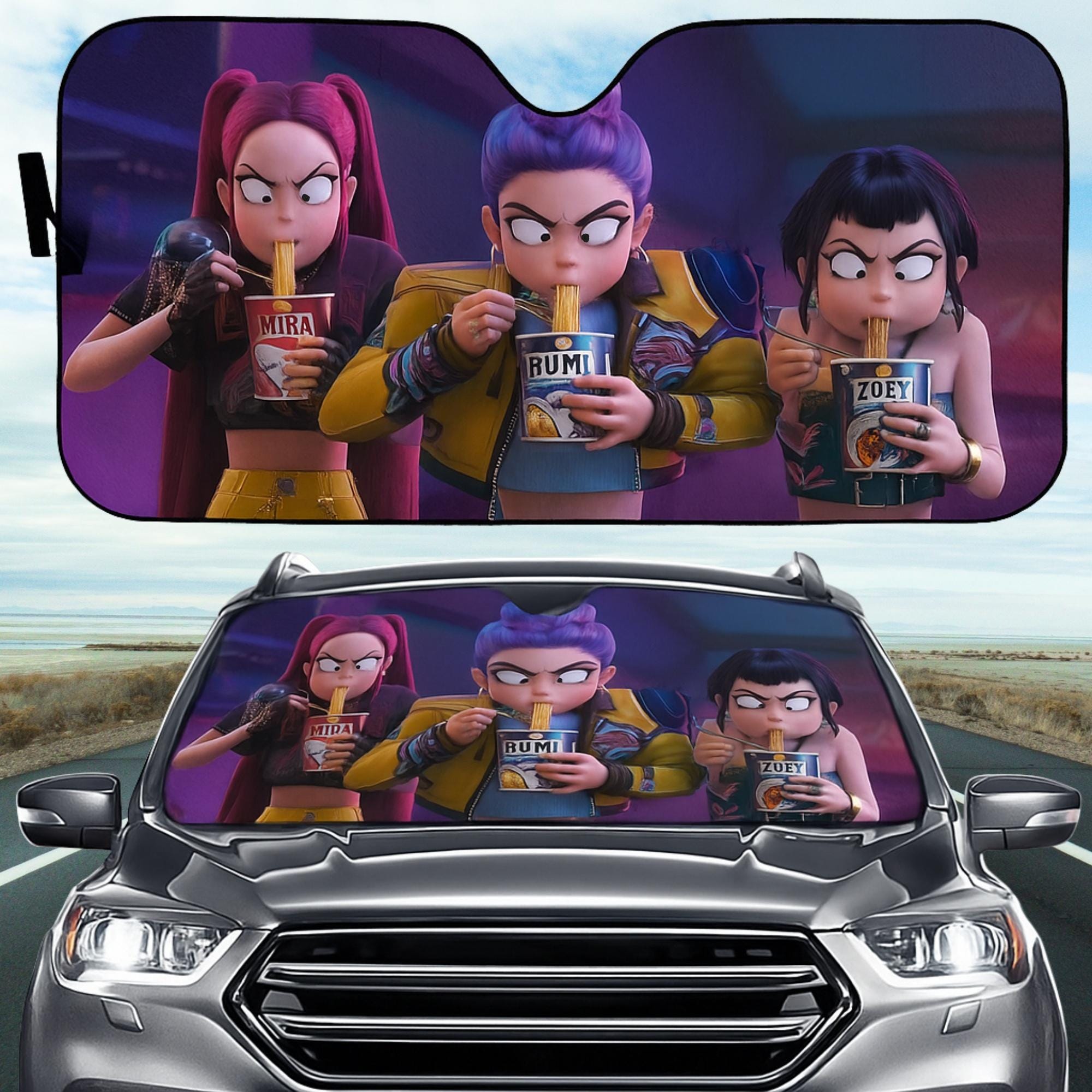 Huntrix Meme Car Sunshade, Huntrix Noodles Shade, Kpop Demon Hunters Car Cover, Kpop Movie Lovers Car Decor, Demon Hunters Sunshade