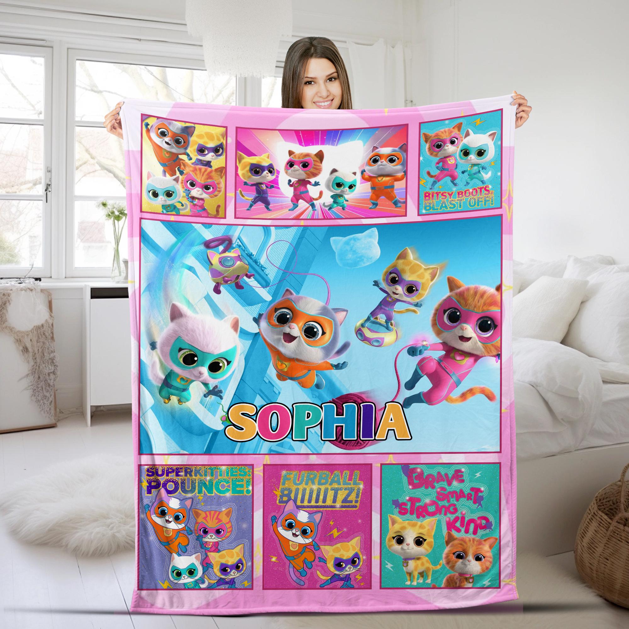 Personalized SuperKitties Blanket, SuperKitties Throw Blanket, Ginny Sparks Buddy And Bitsy Blanket, SuperKitties Christmas Gift